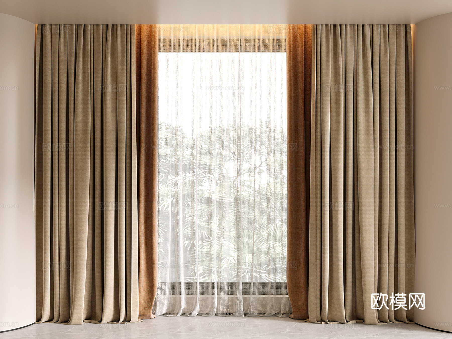现代布艺窗帘 落地窗帘 遮阳帘 纱帘su模型