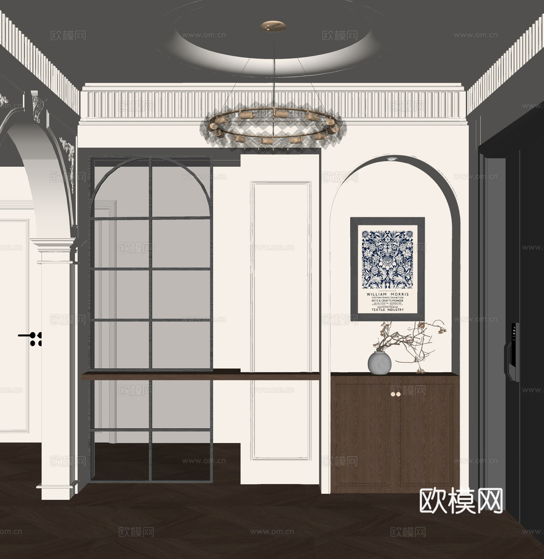 奶油中古风玄关su模型