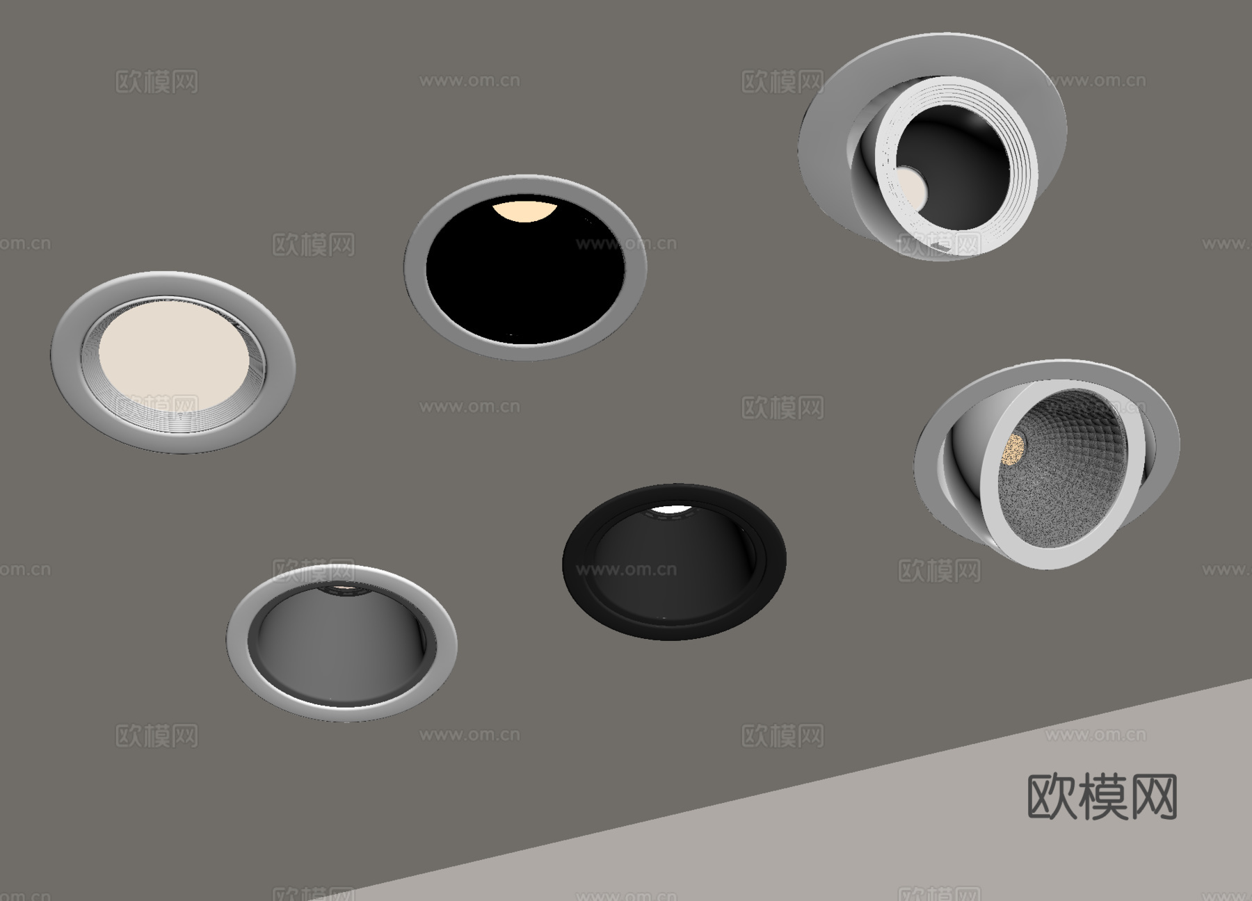 现代筒灯射灯组合 内嵌筒灯射灯 山丘灯 转向式射灯su模型