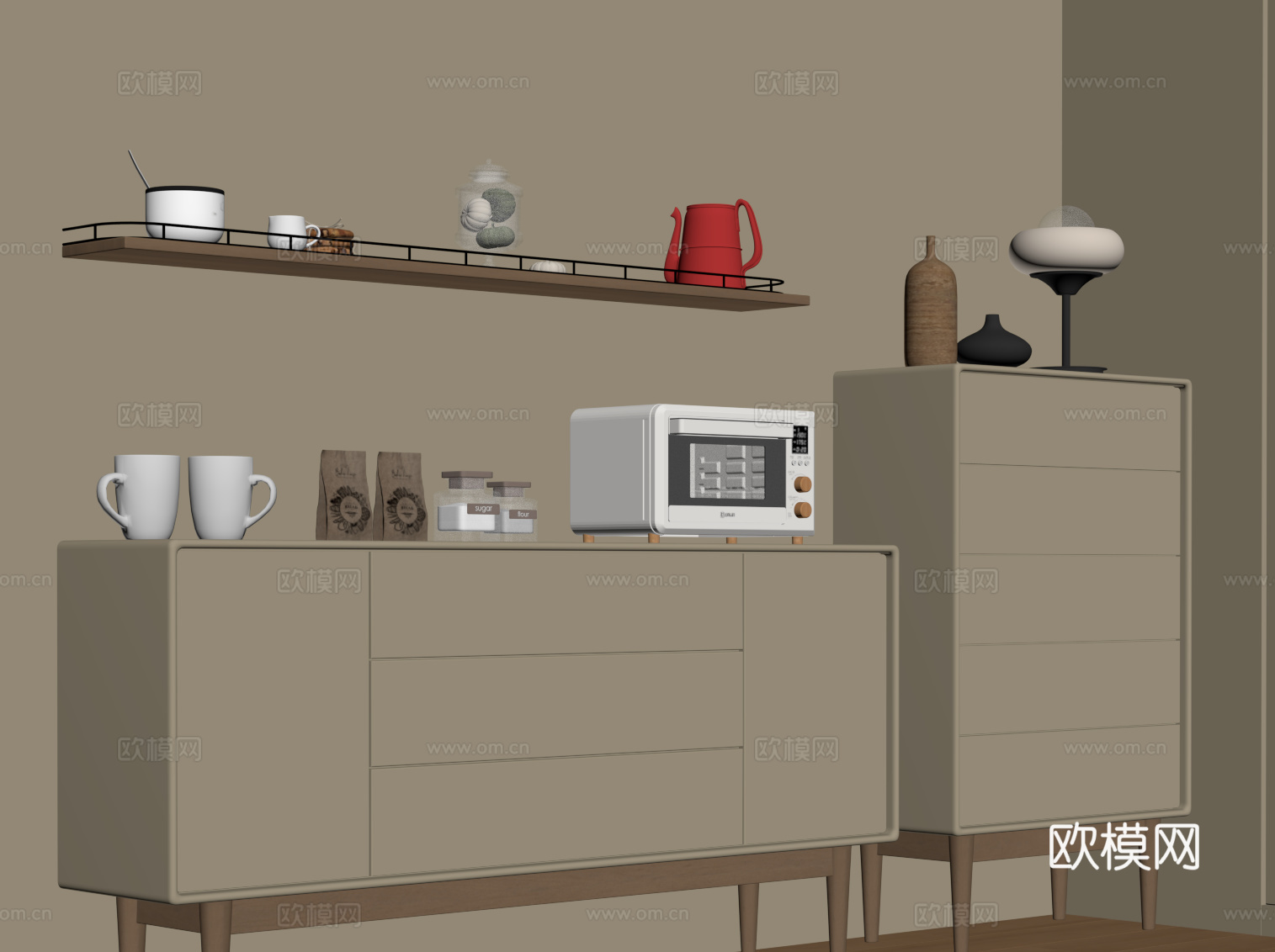 现代中古风餐边柜 边柜su模型