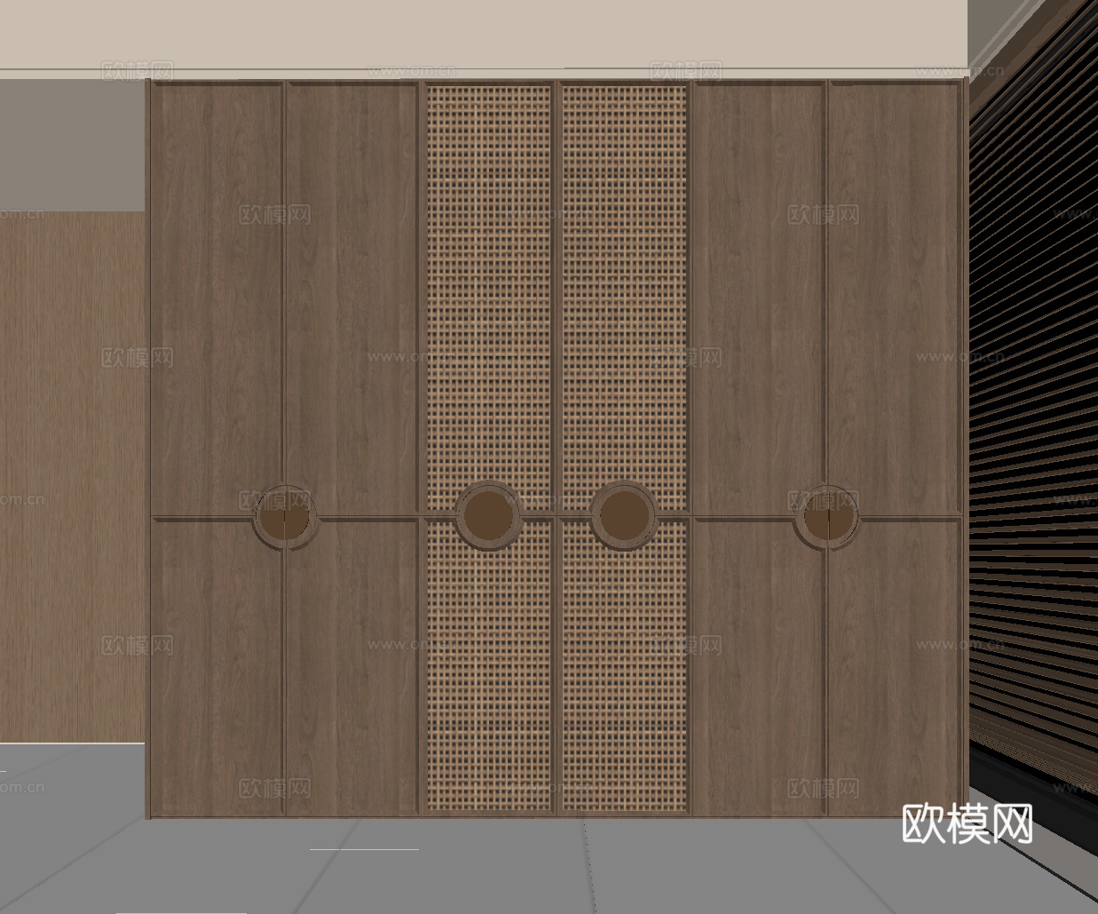 新中式衣柜 藤编柜门su模型