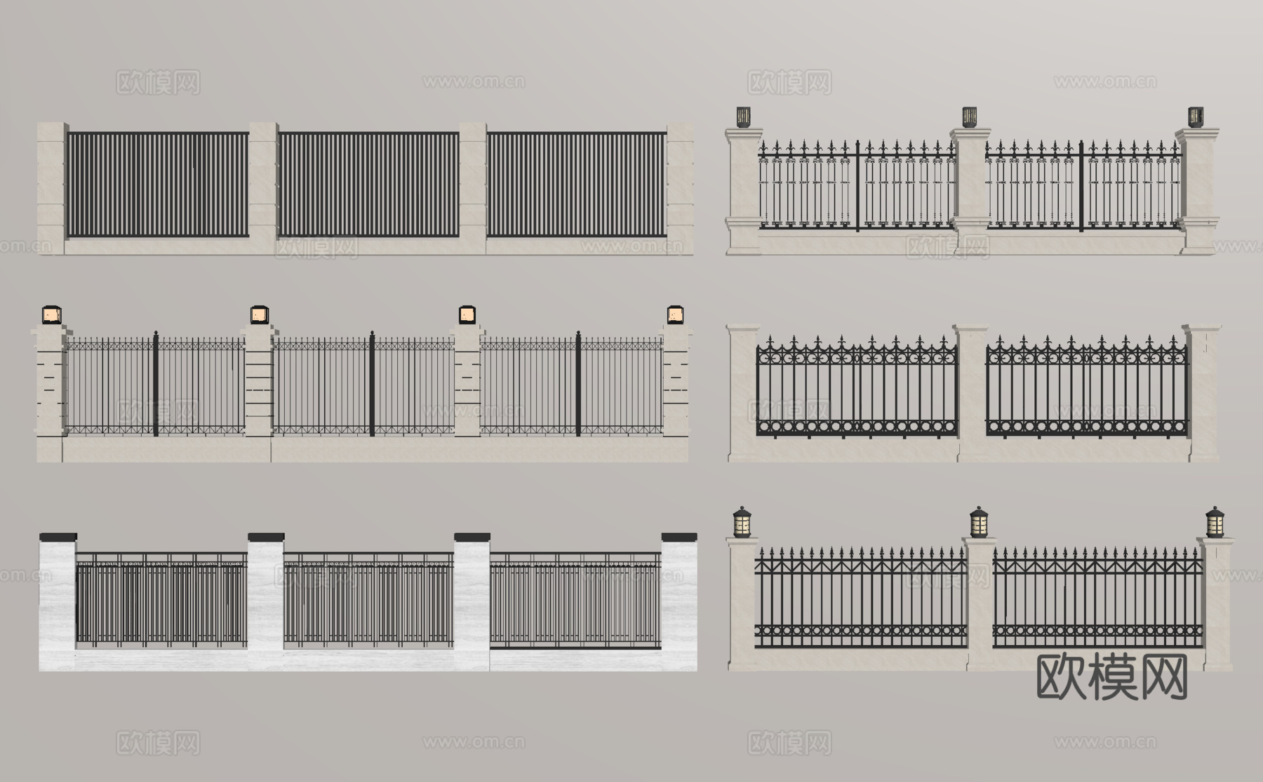 现代围栏 铁艺围栏护栏 围墙景墙 小区围墙 别墅围墙su模型