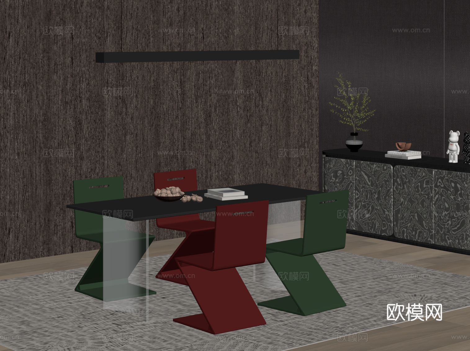 现代意式餐桌椅su模型