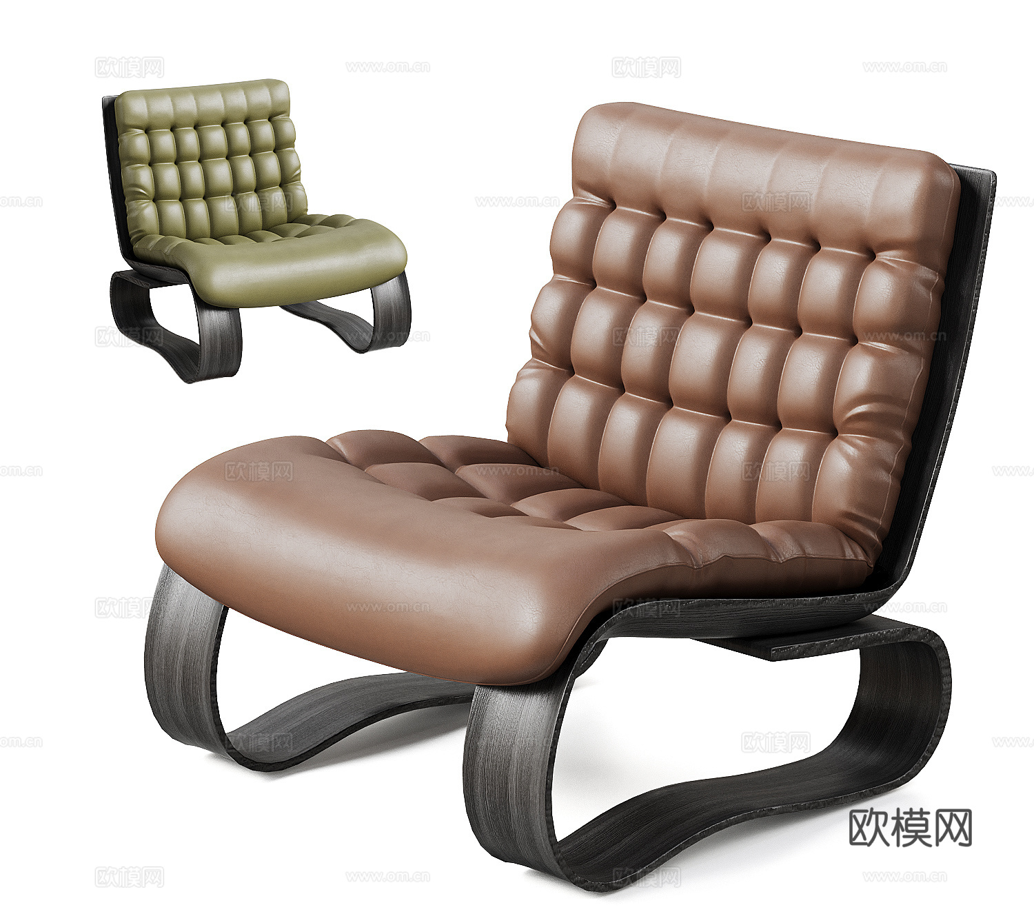 现代中古风休闲椅 摇椅 皮革沙发椅 扶手椅su模型