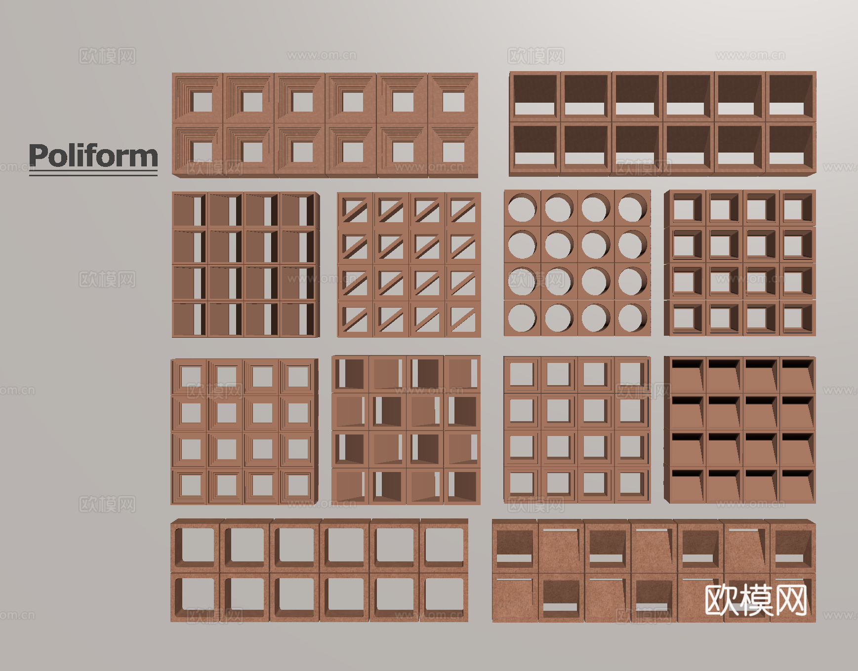 现代水泥砖 水泥砖隔断 镂空预制砖 镂空花砖su模型
