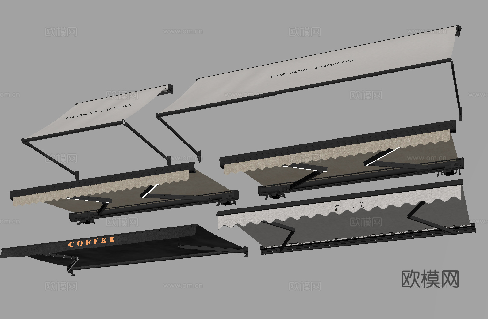 现代遮阳棚 伸缩遮雨棚 雨棚su模型