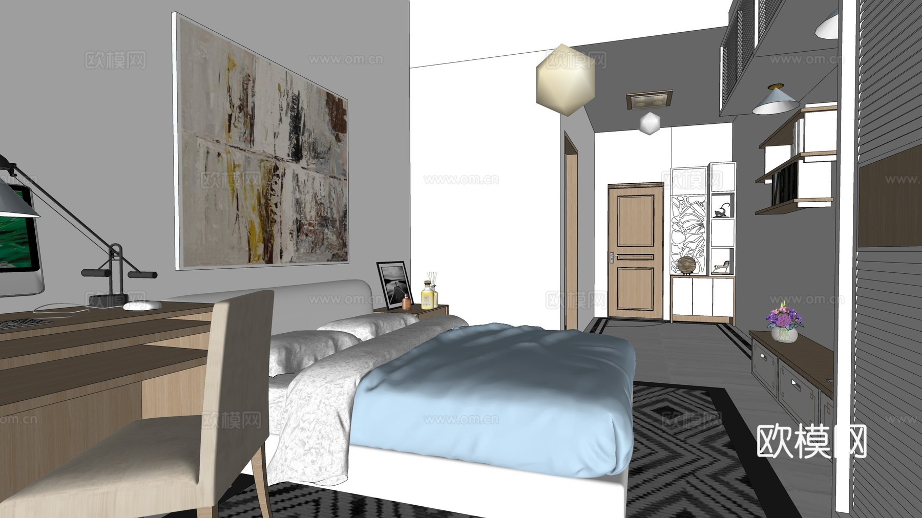 酒店客房 现代风格宿舍su模型