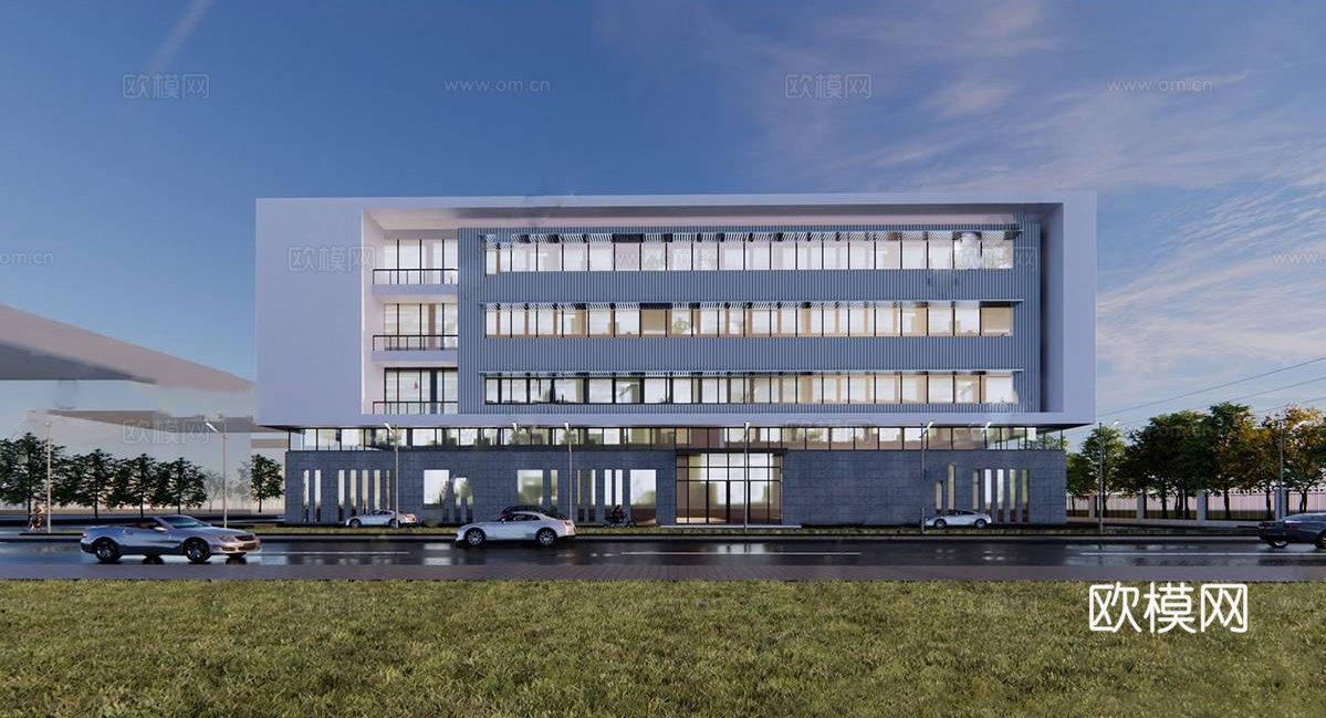 现代多层办公楼 平顶su模型