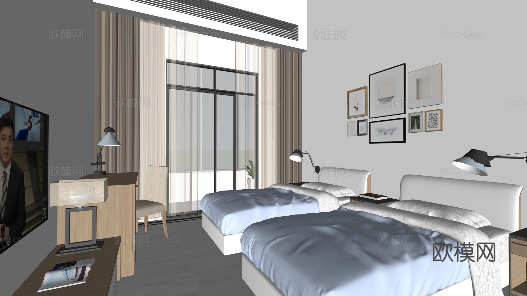 现代风格酒店民宿 现代宿舍su模型