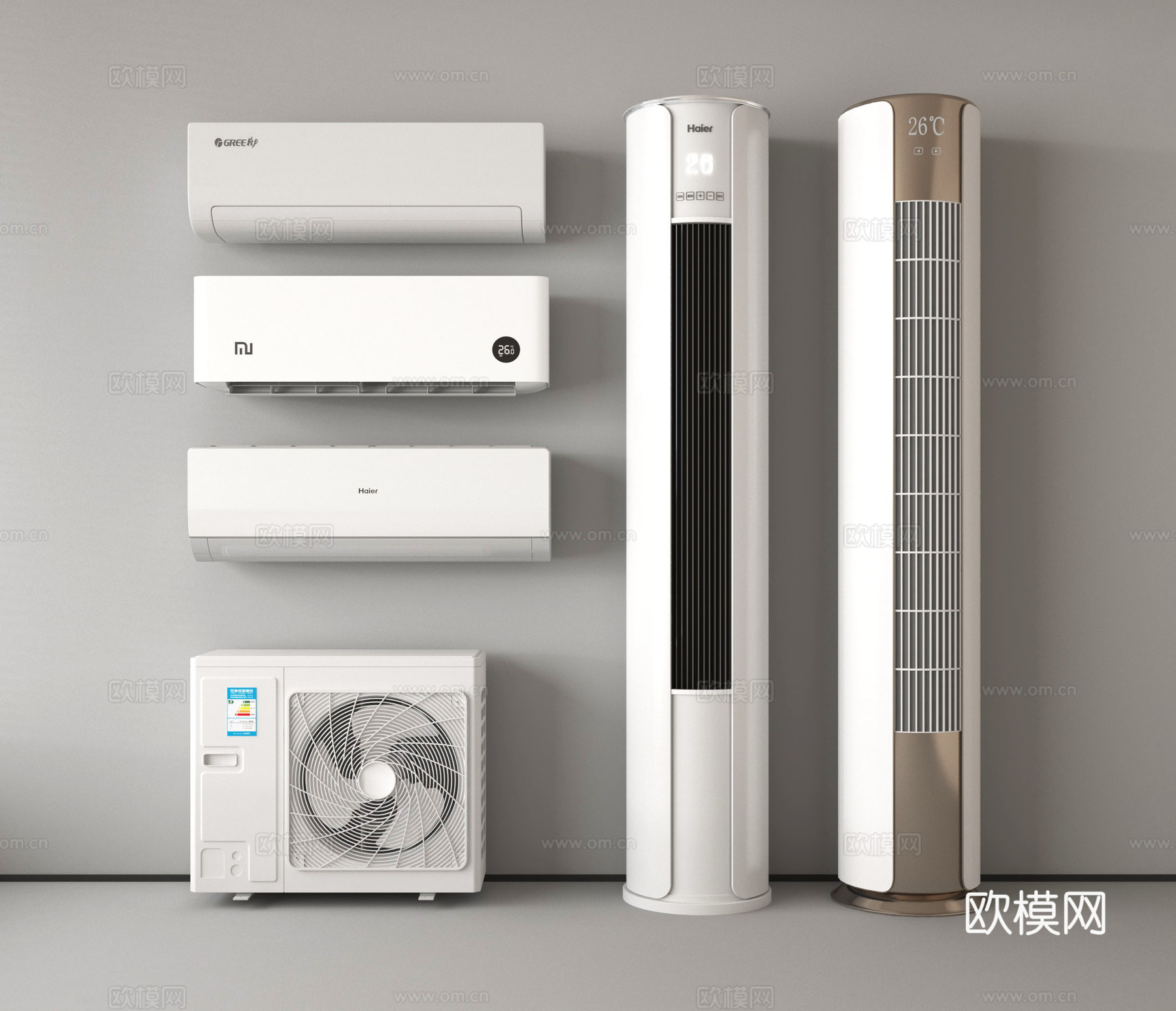 现代空调 壁挂式空调 立式空调 空调外机su模型