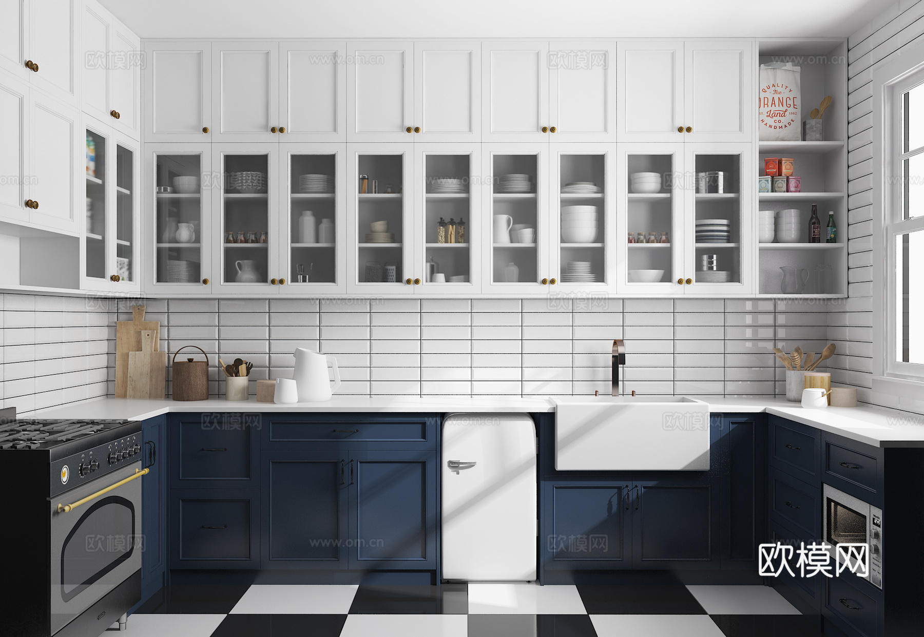 简欧欧式厨房厨房用品陈设3d模型下载（渲染图1）