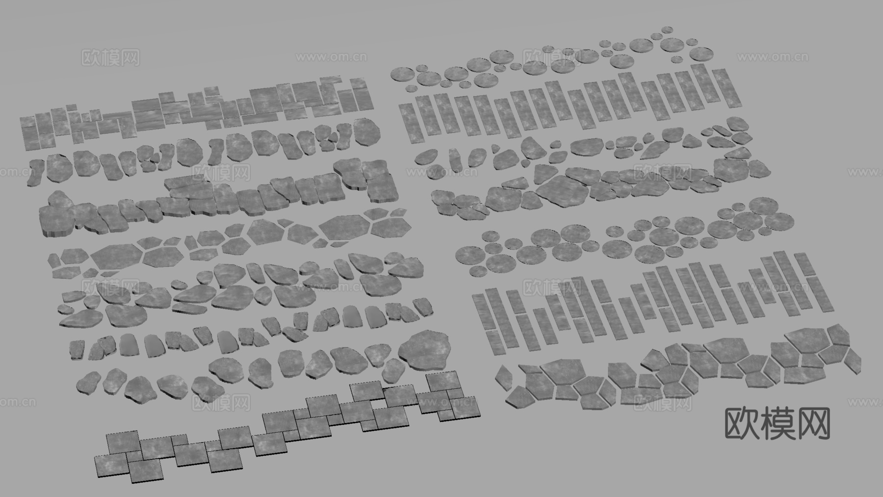 新中式青石板汀步 园路 园林 碎石步道su模型su模型