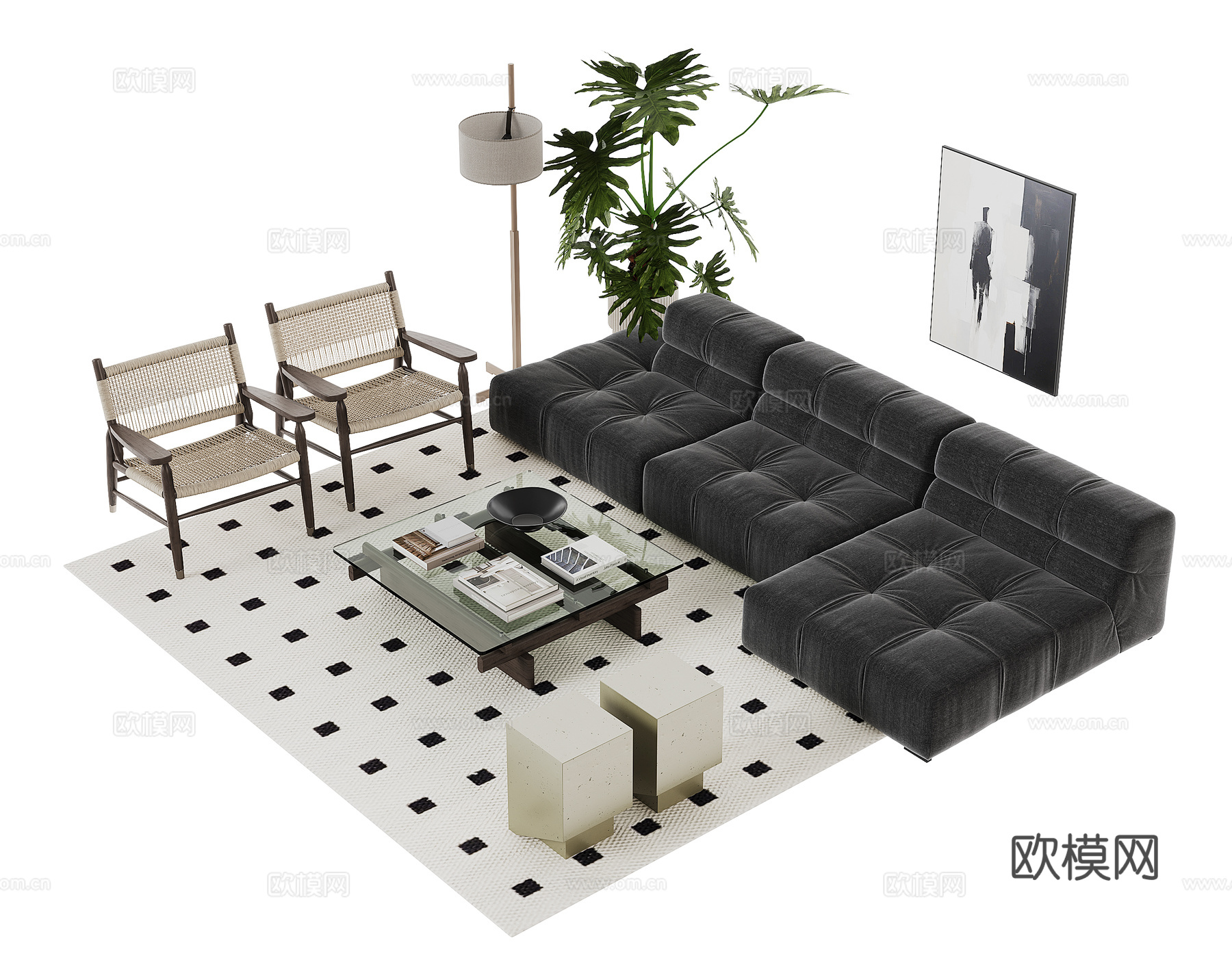 现代沙发茶几组合3d模型下载