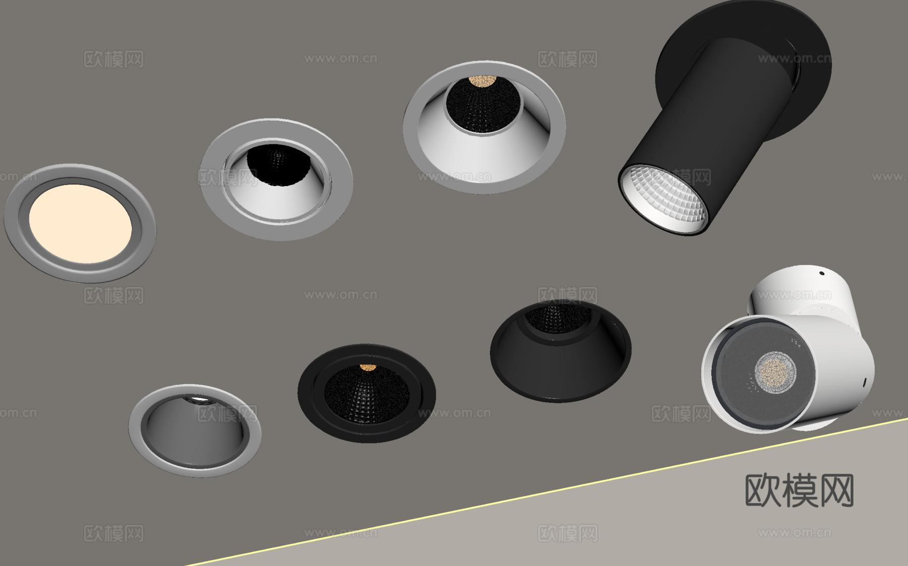 现代筒灯射灯组合 内嵌筒灯射灯 山丘灯 转向式射灯su模型