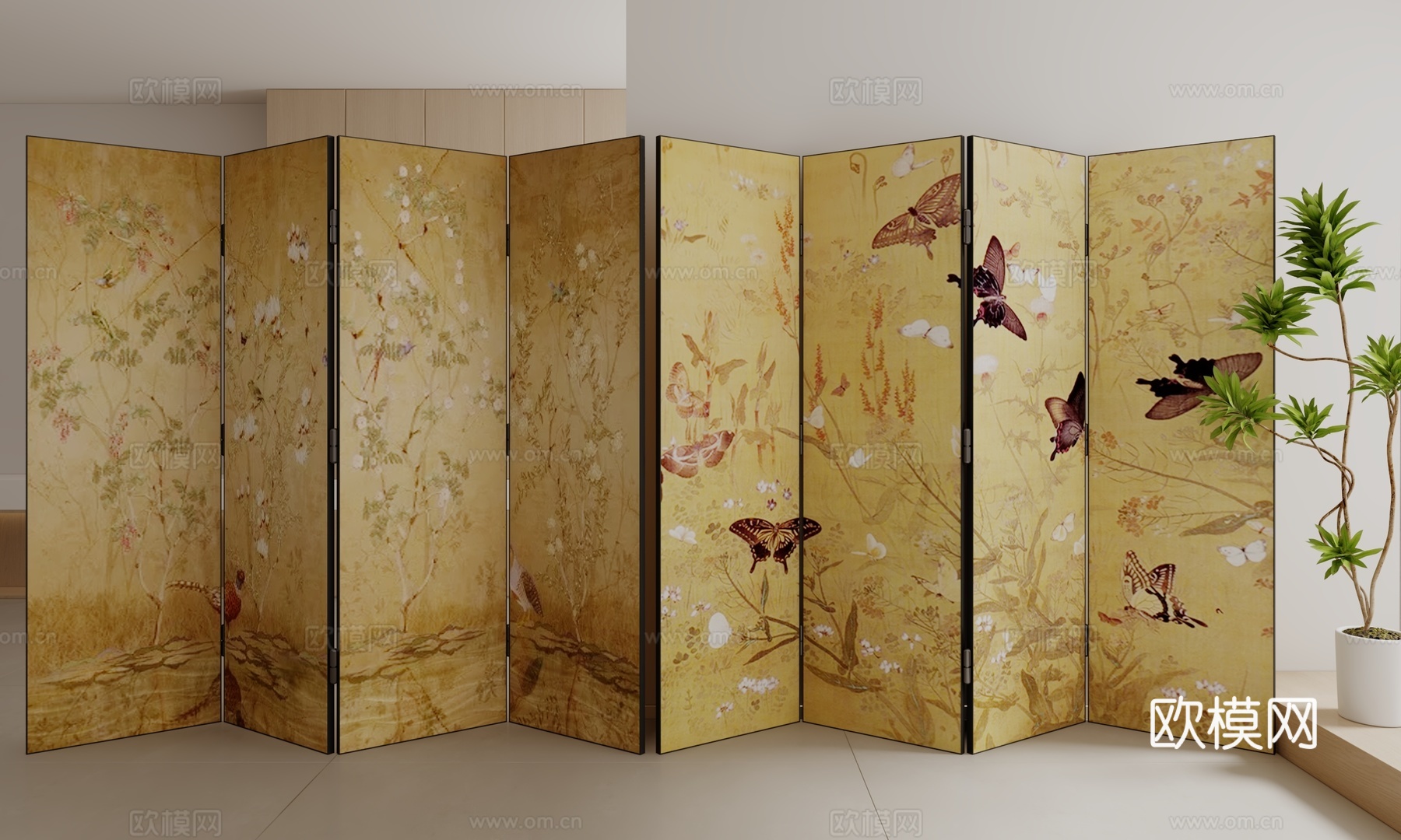 现代中古风屏风3d模型下载