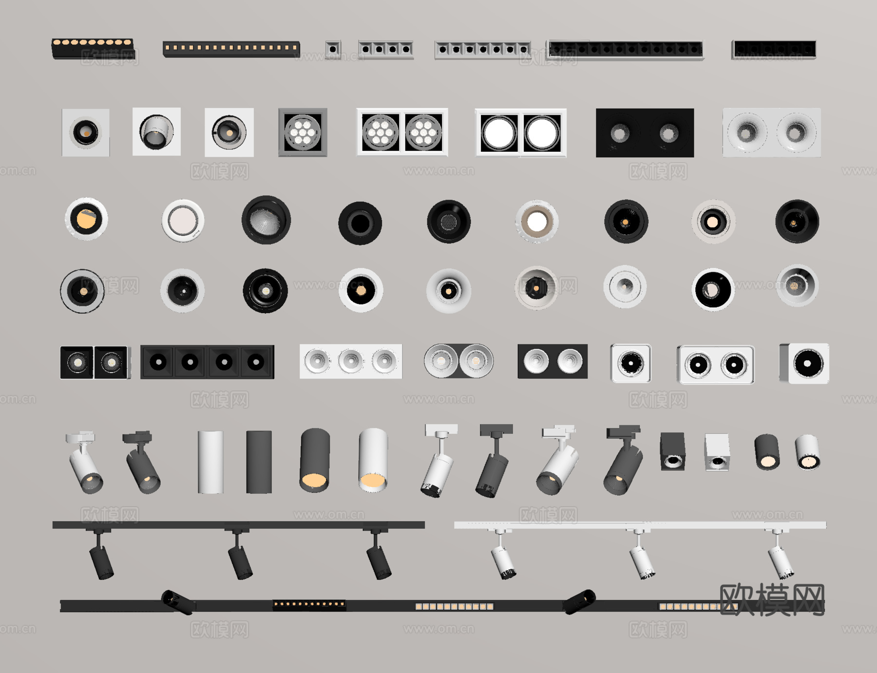 现代筒灯射灯 磁吸轨道射灯 轨道射灯 明装筒灯射灯su模型