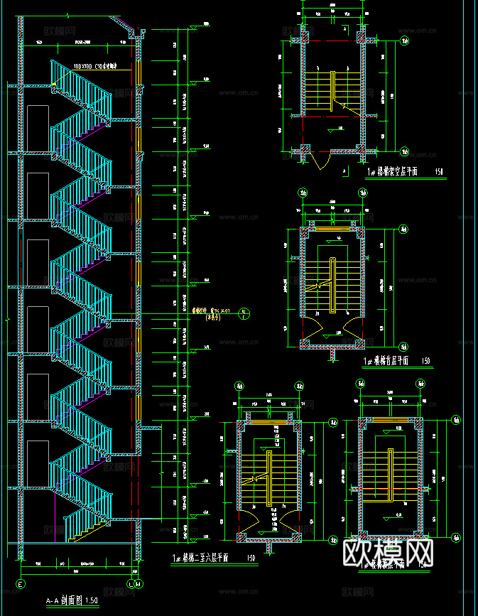六层建筑施工图cad施工图