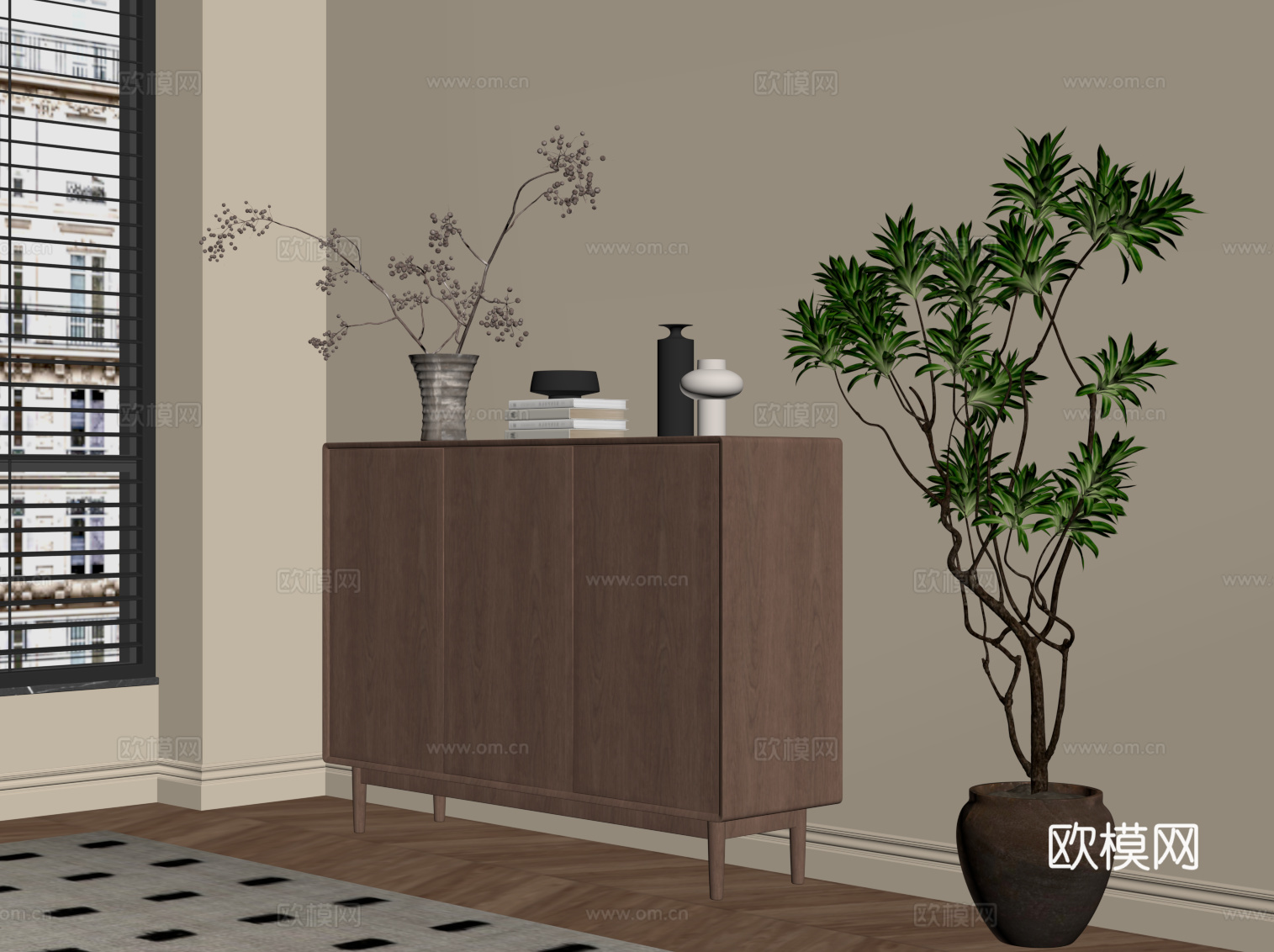 中古风玄关柜 边柜su模型