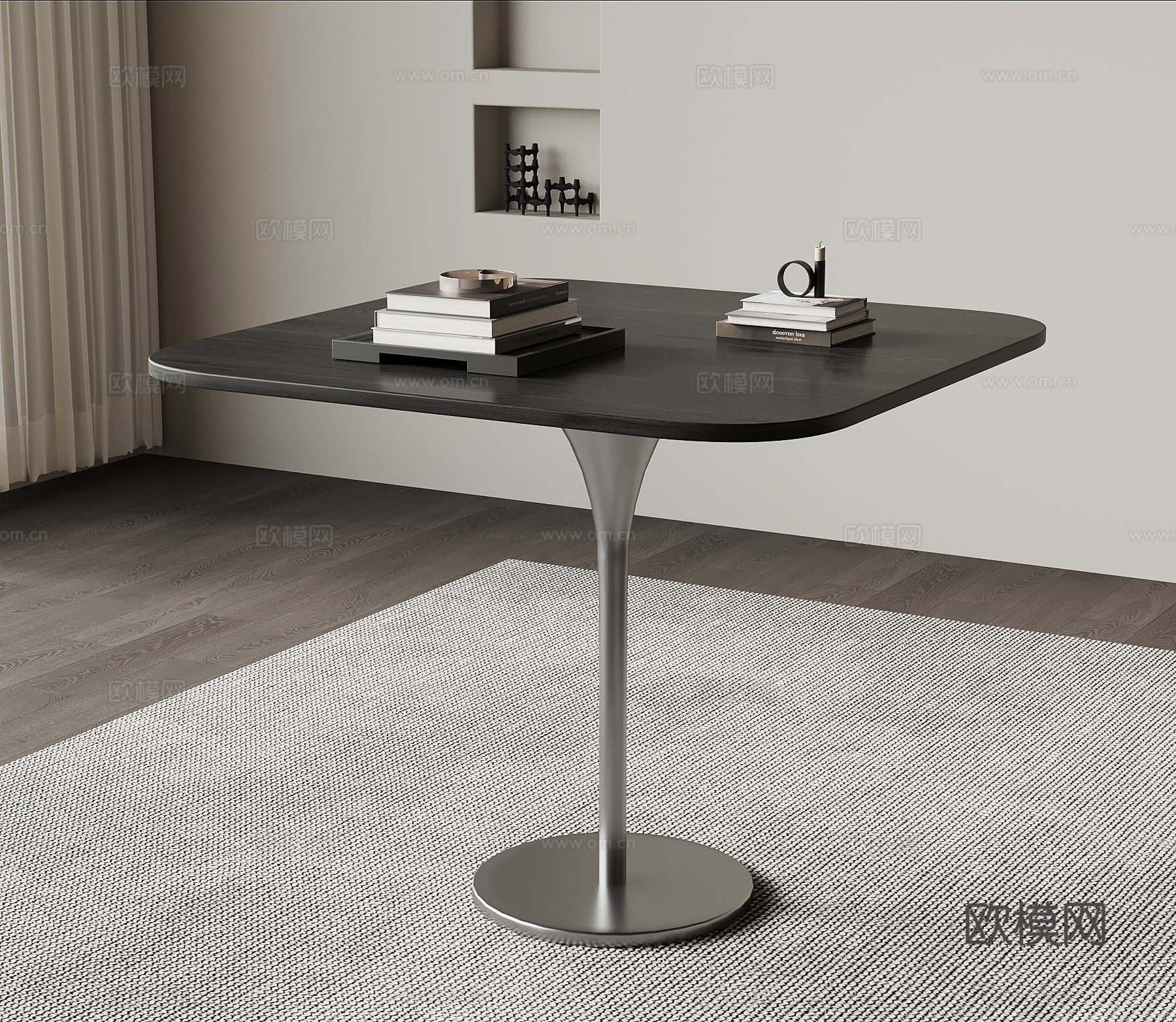 现代意式餐桌 洽谈桌椅 方桌su模型