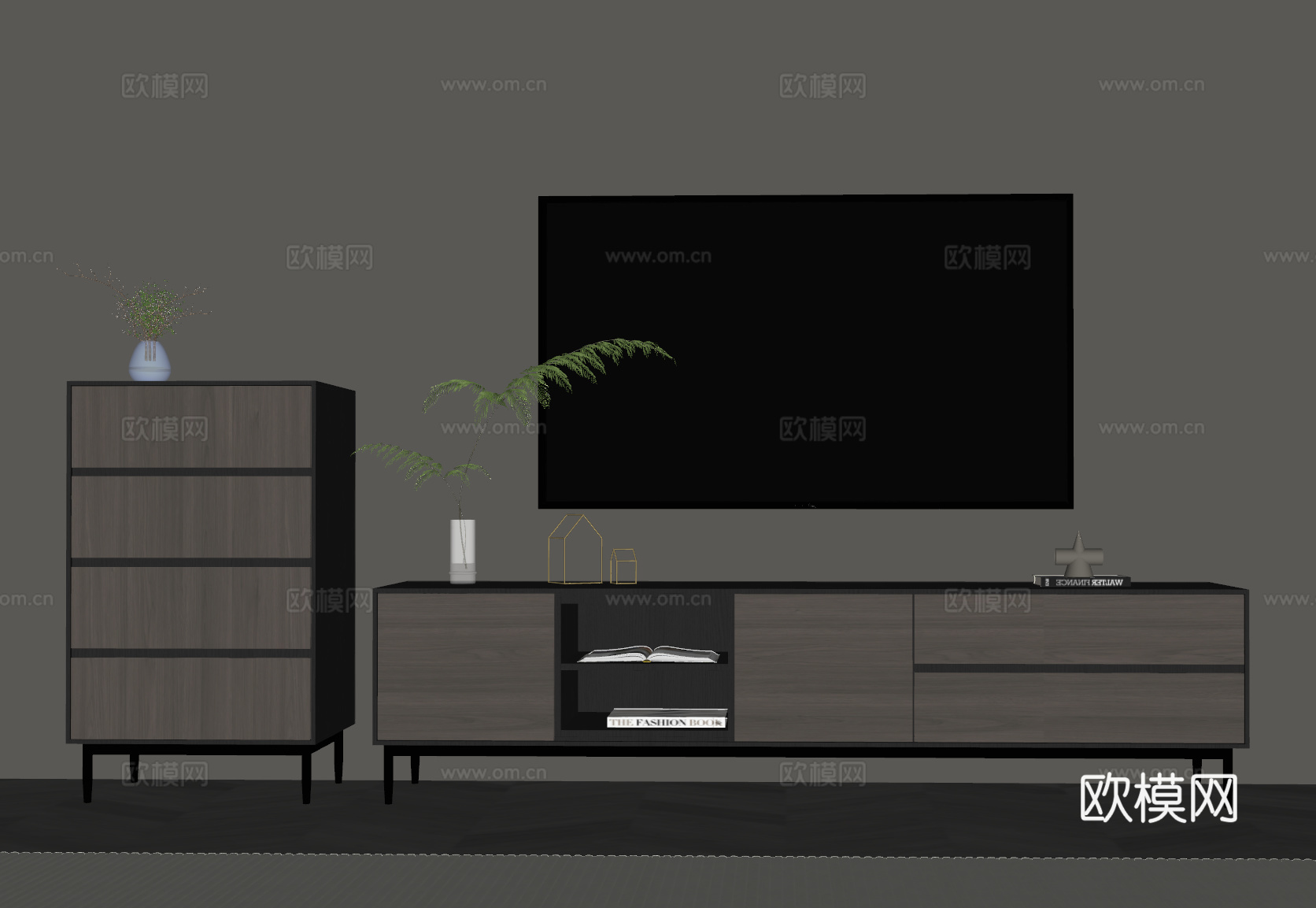 现代意式电视柜 包豪斯电视柜 边柜 斗柜su模型