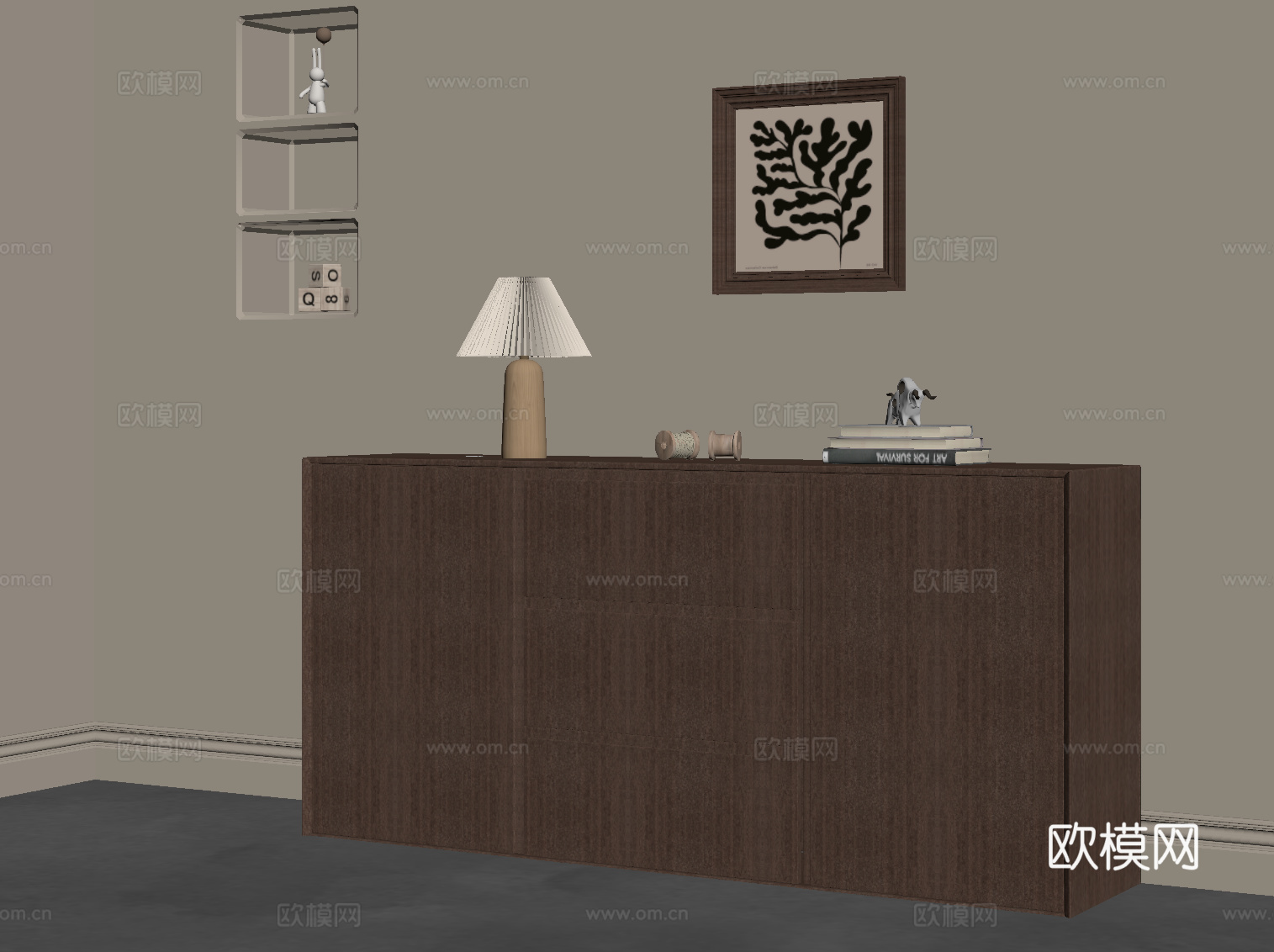 现代中古玄关柜 边柜su模型