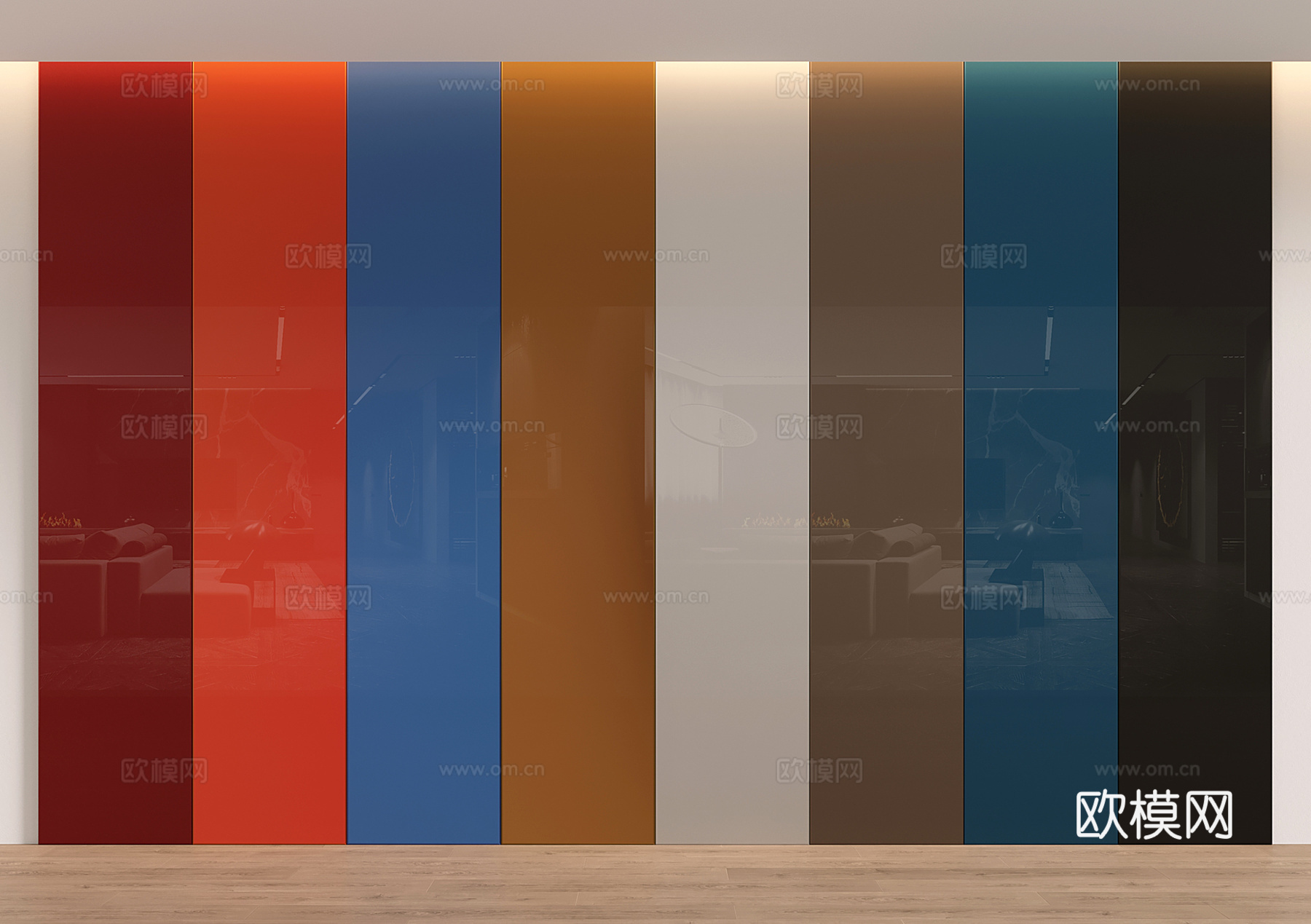 现代烤漆护墙板 纯色木饰面板 马兰底色墙板su模型