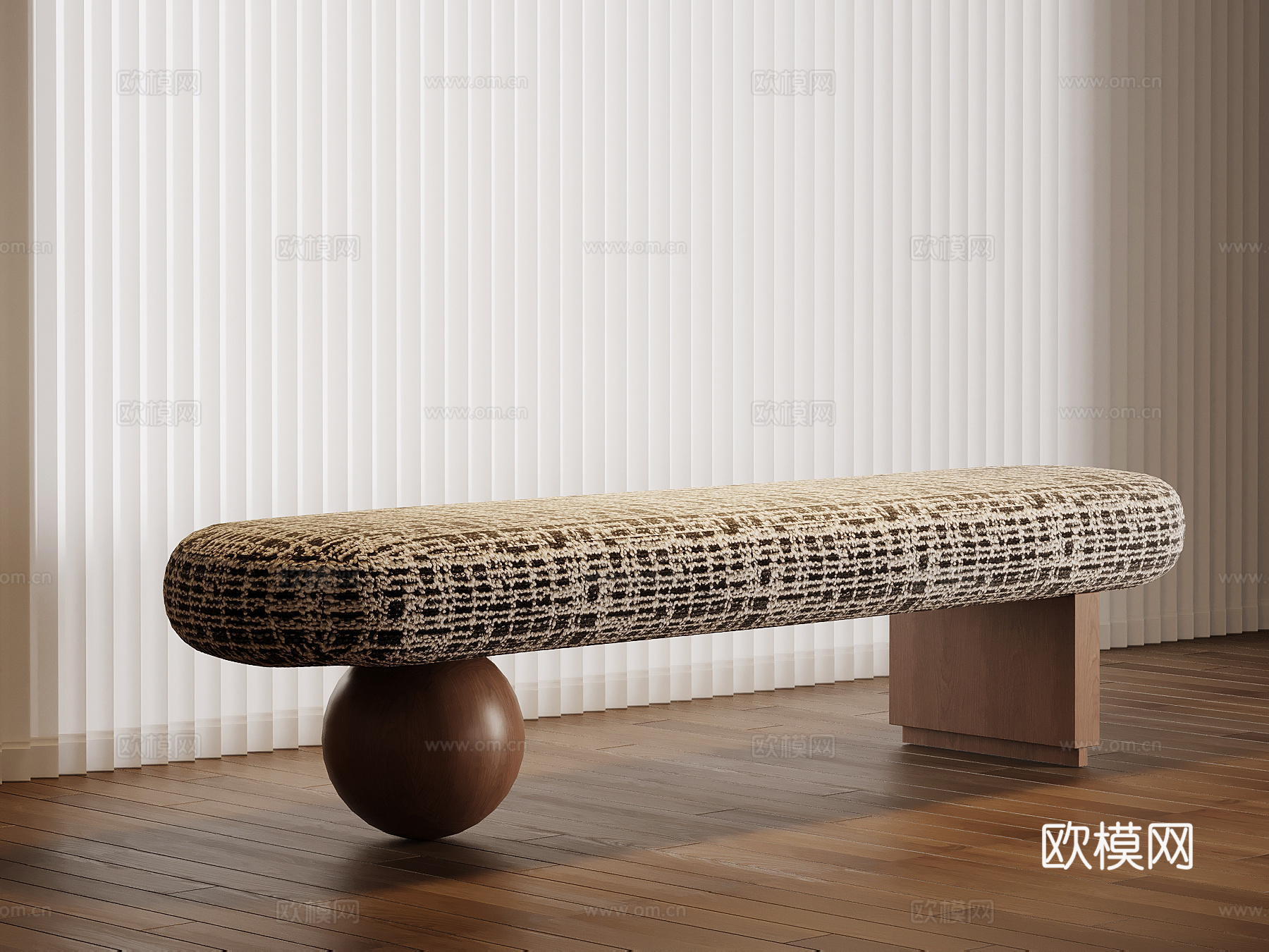 现代中古风换鞋凳 床尾凳 沙发凳su模型