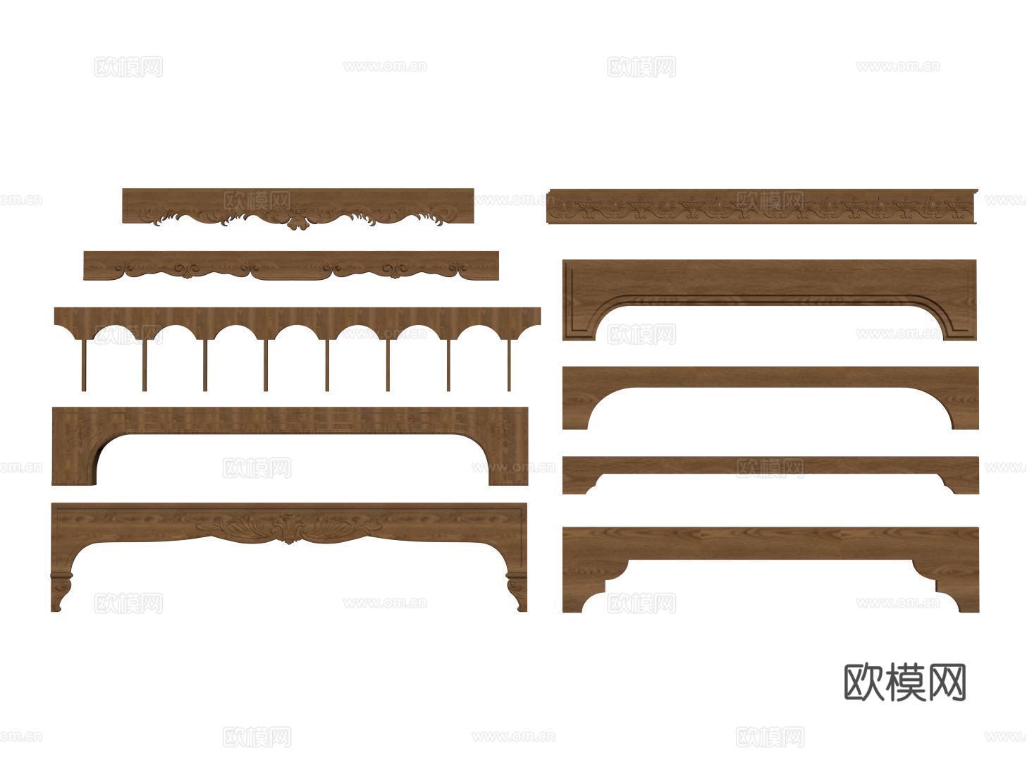楣板 门楣挂落 雕花板垭口角花 雕花腰线 欧式裙边板su模型
