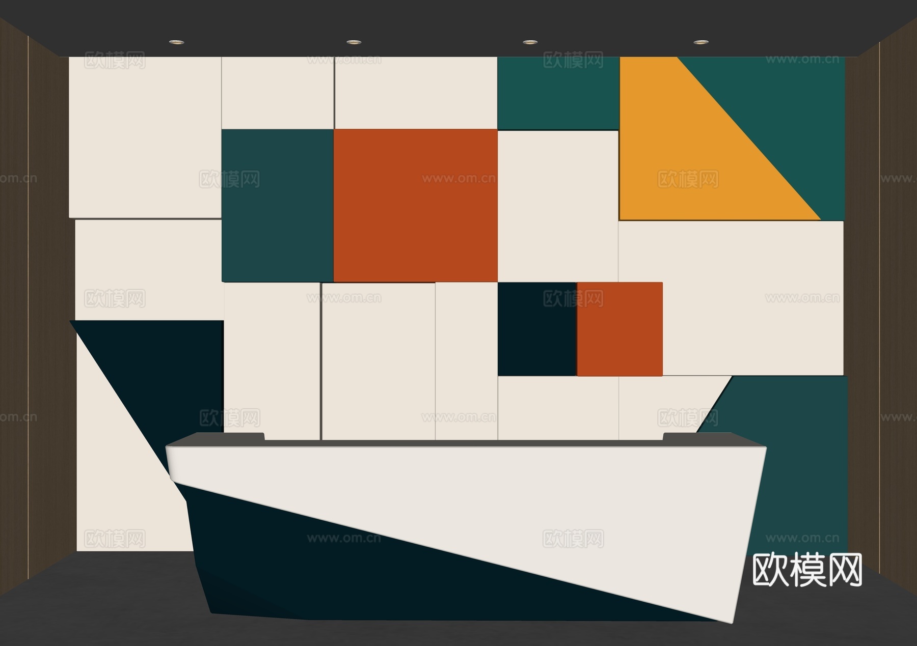 现代背景墙 前台背景墙 色块拼接墙 彩色亚克力墙 亚克力背景su模型