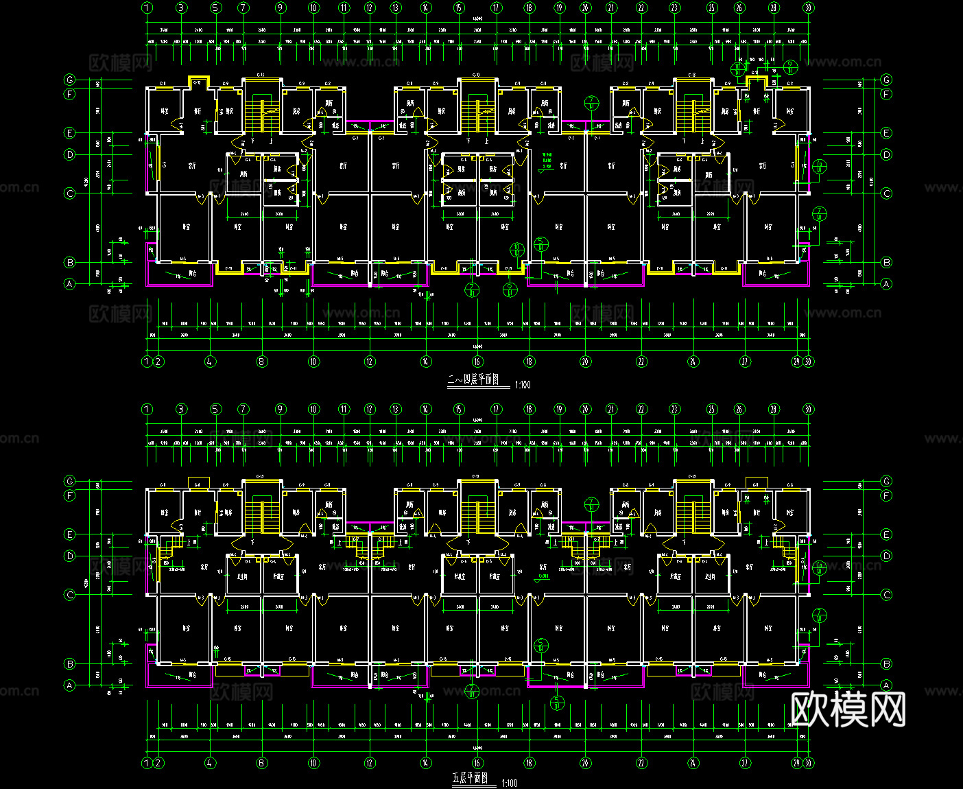 七层建筑施工图cad施工图