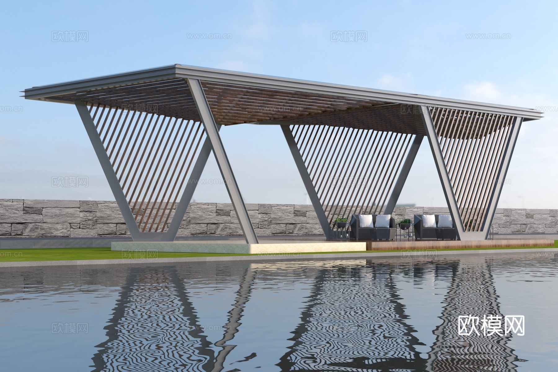 现代小区廊架3d模型下载