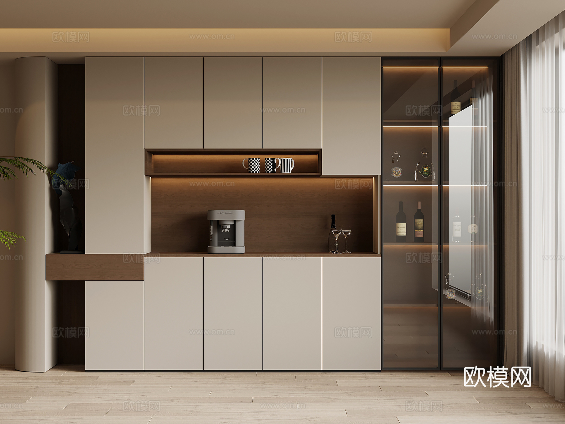 现代简约酒柜 餐边柜su模型