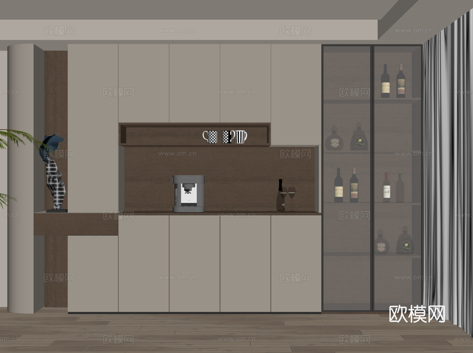现代简约酒柜 餐边柜su模型
