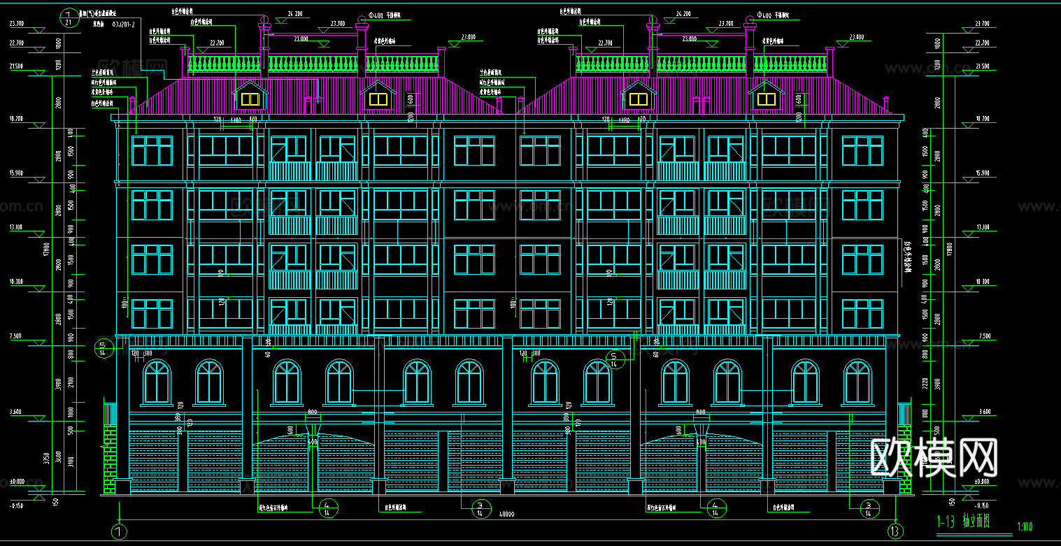六层建筑施工图cad施工图