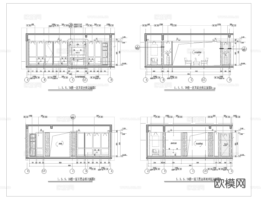 最新4套 棋牌室 施工图合集cad施工图