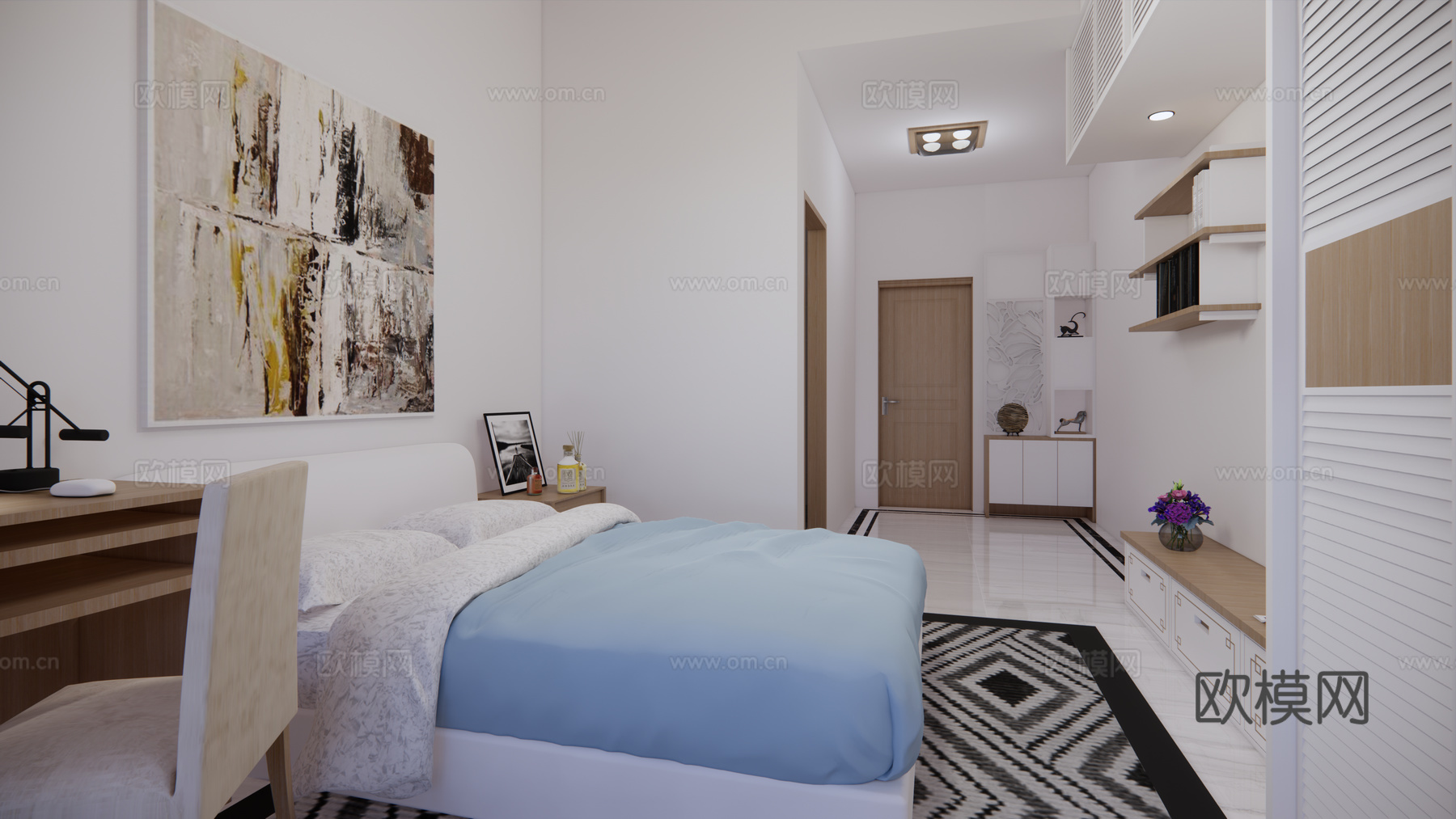 酒店客房 现代风格宿舍su模型