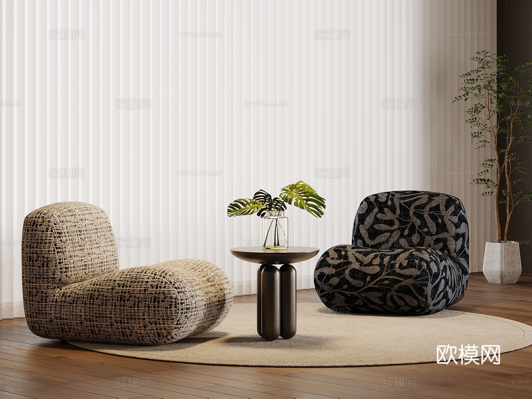 现代布艺沙发 懒人沙发su模型