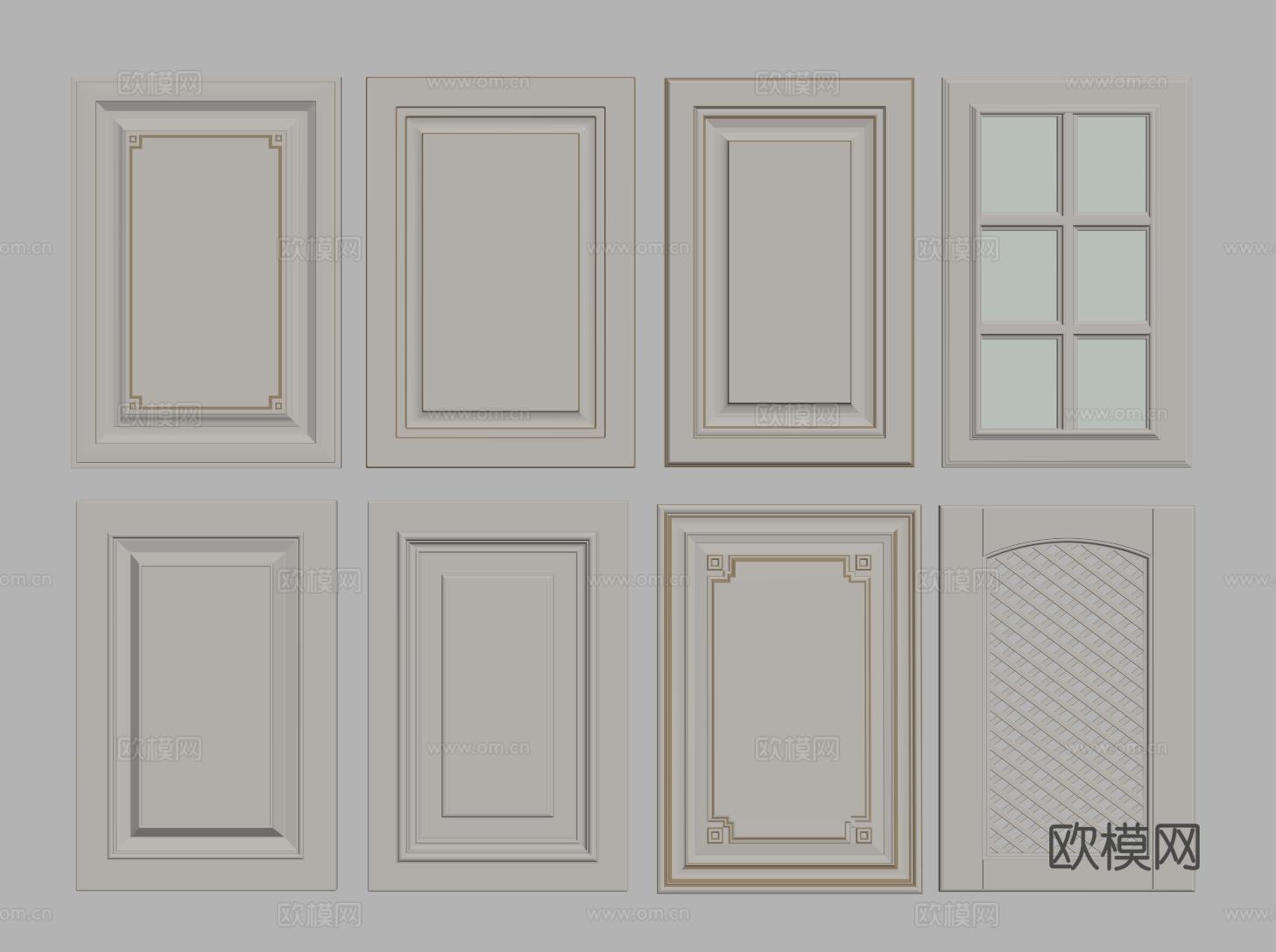 法式造型衣柜门 美式柜门 门板 家具门 玻璃柜门su模型