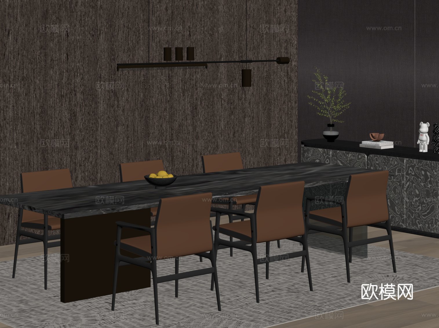 现代意式餐桌椅su模型