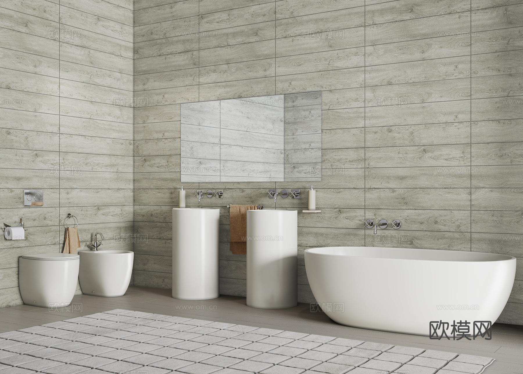 现代卫浴用品 浴缸 座便器 水笼头 洗手台su模型