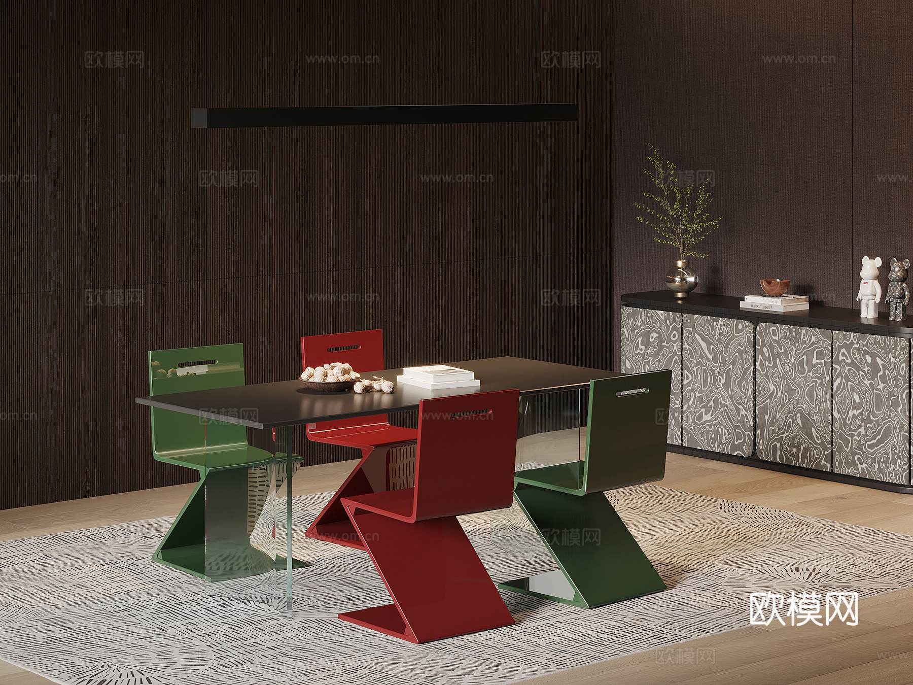 现代意式餐桌椅su模型