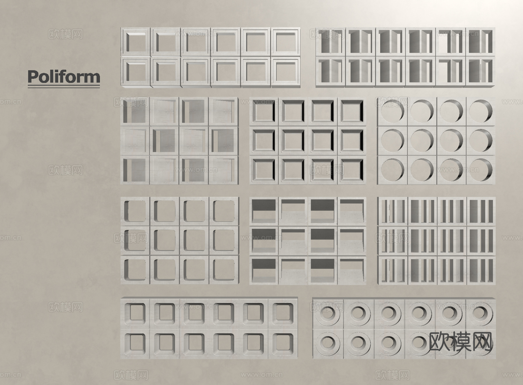 现代水泥砖 水泥砖隔断 镂空预制砖 镂空花砖su模型