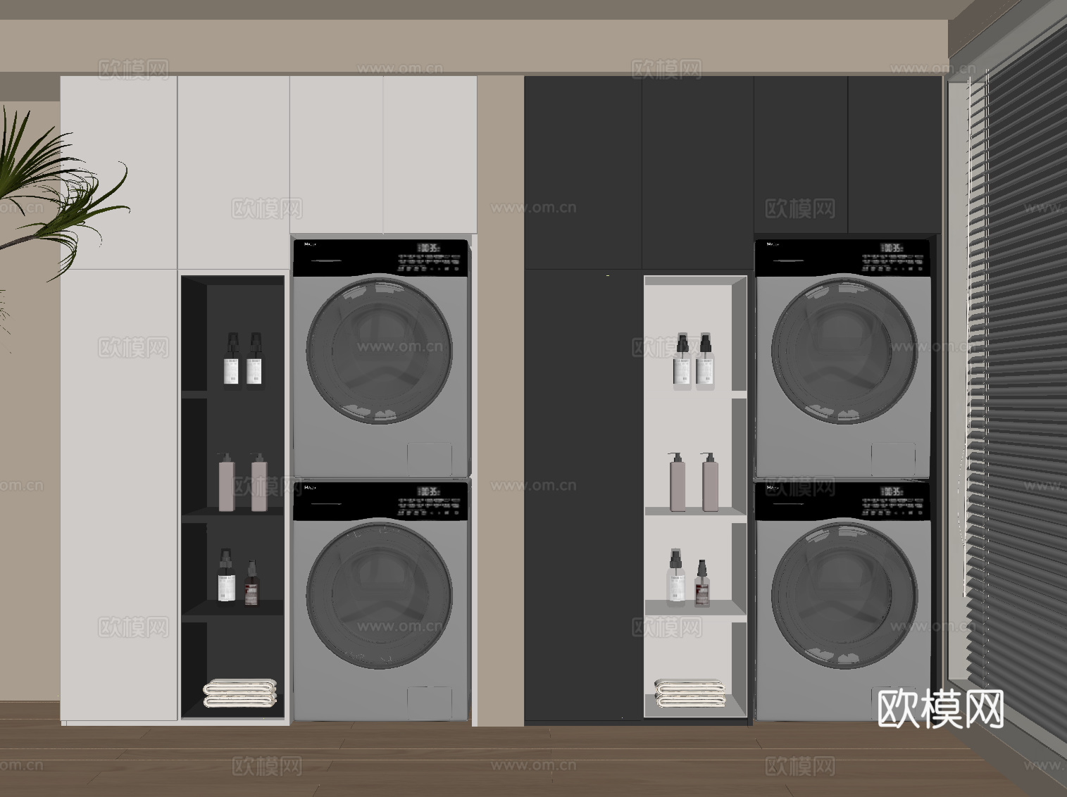 现代极简洗衣机柜 阳台柜su模型