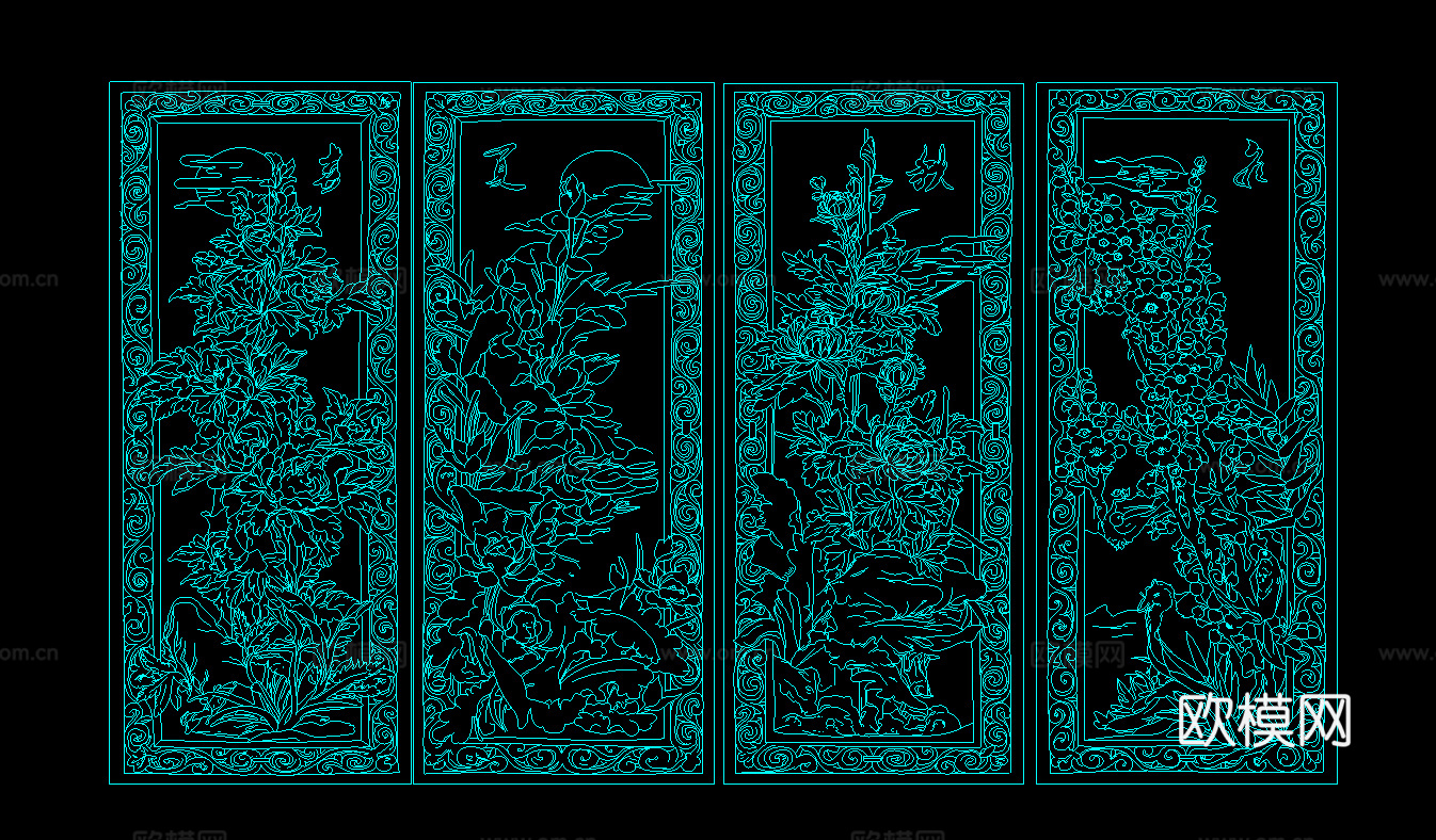 梅兰竹菊砖雕cad施工图