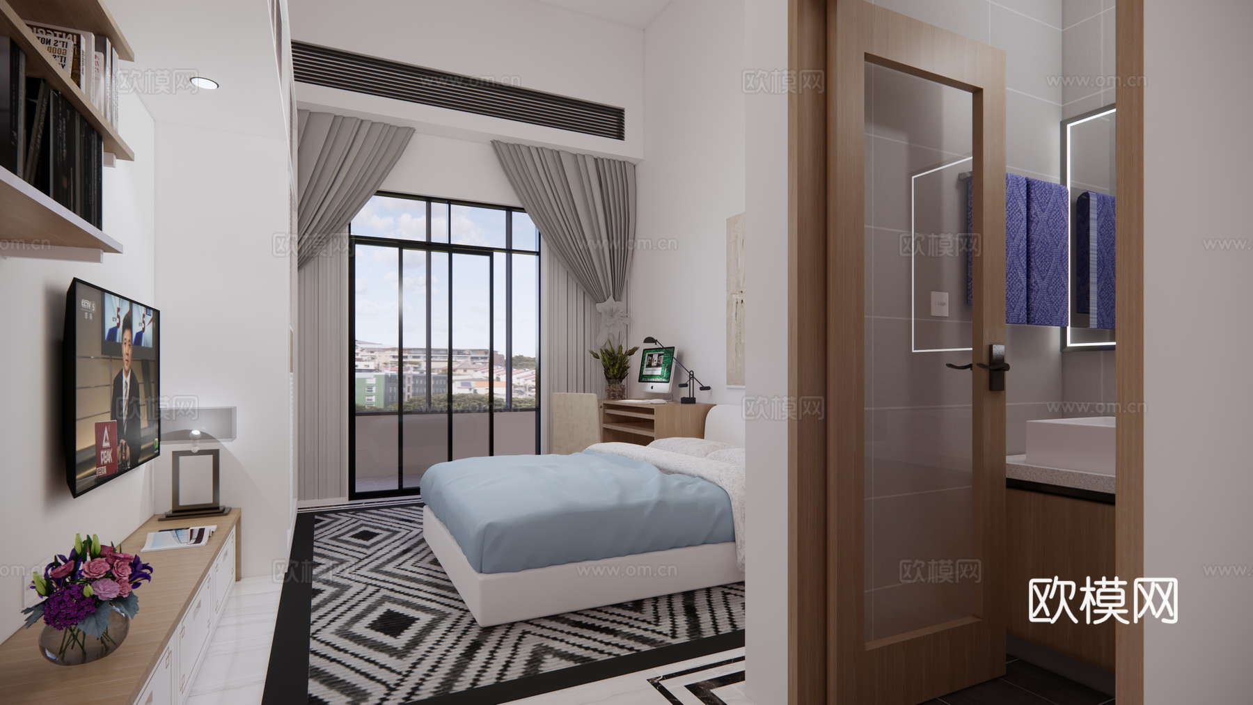 酒店客房 现代风格宿舍su模型
