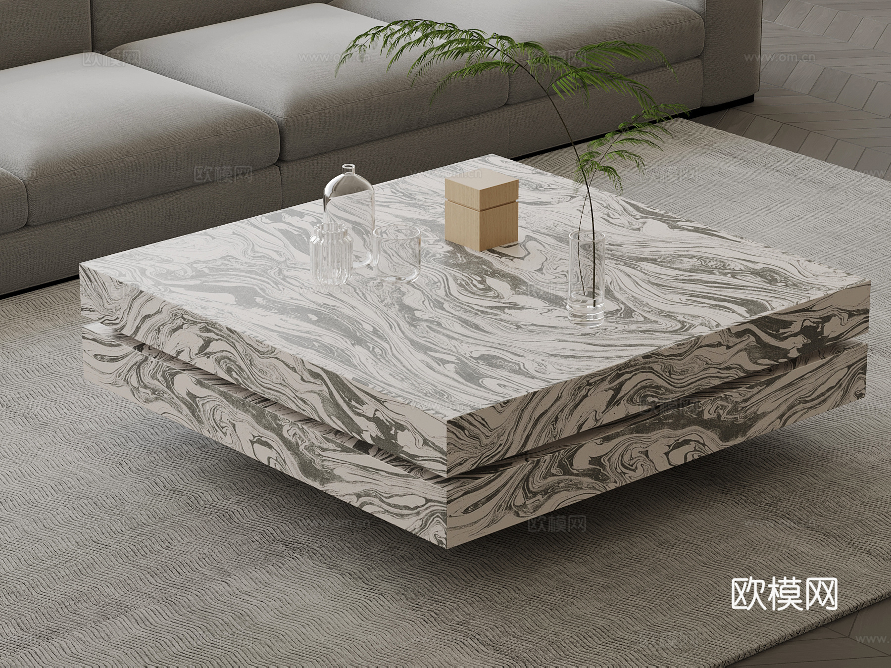 现代意式茶几 方形茶几su模型