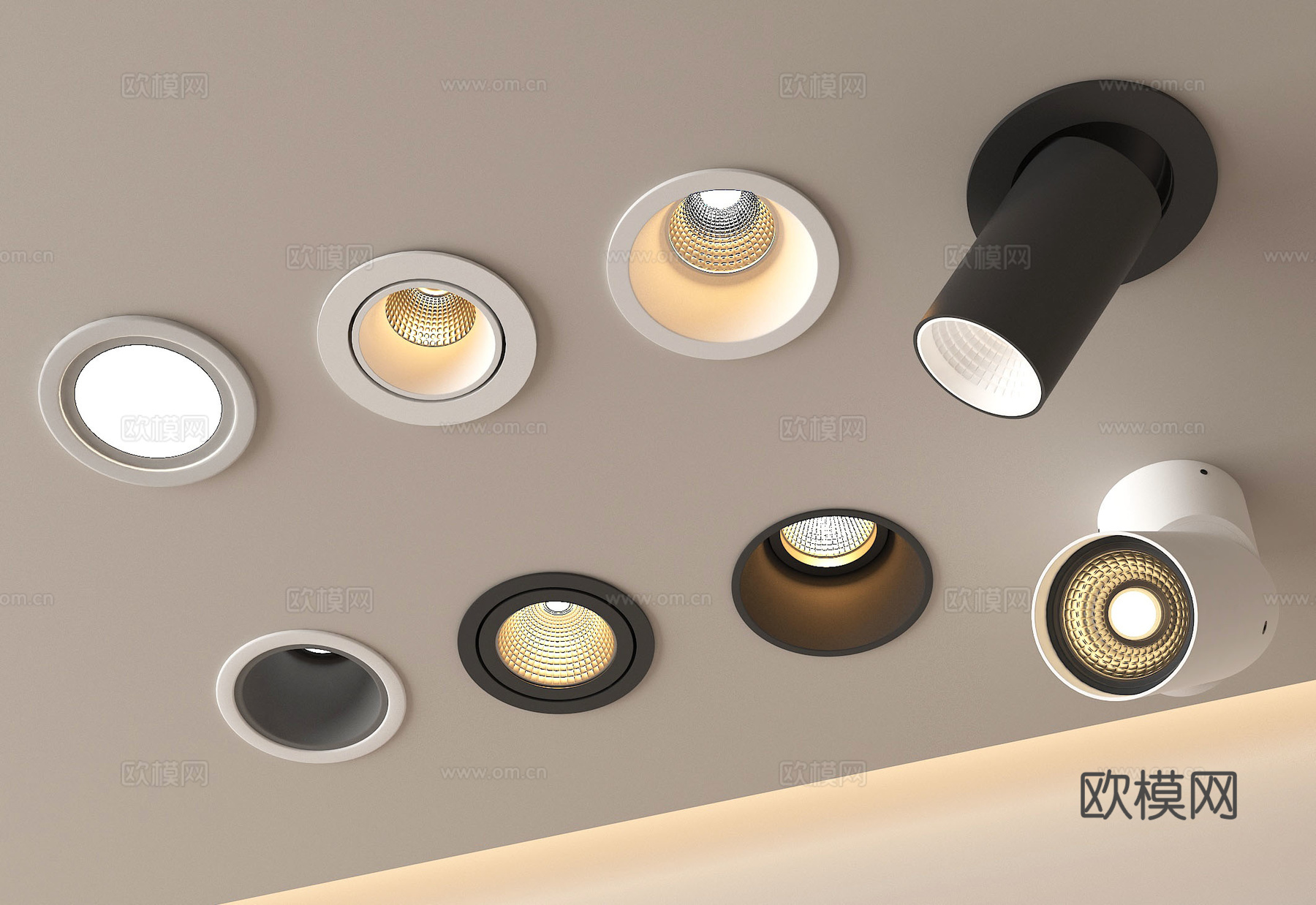 现代筒灯射灯组合 内嵌筒灯射灯 山丘灯 转向式射灯3d模型下载