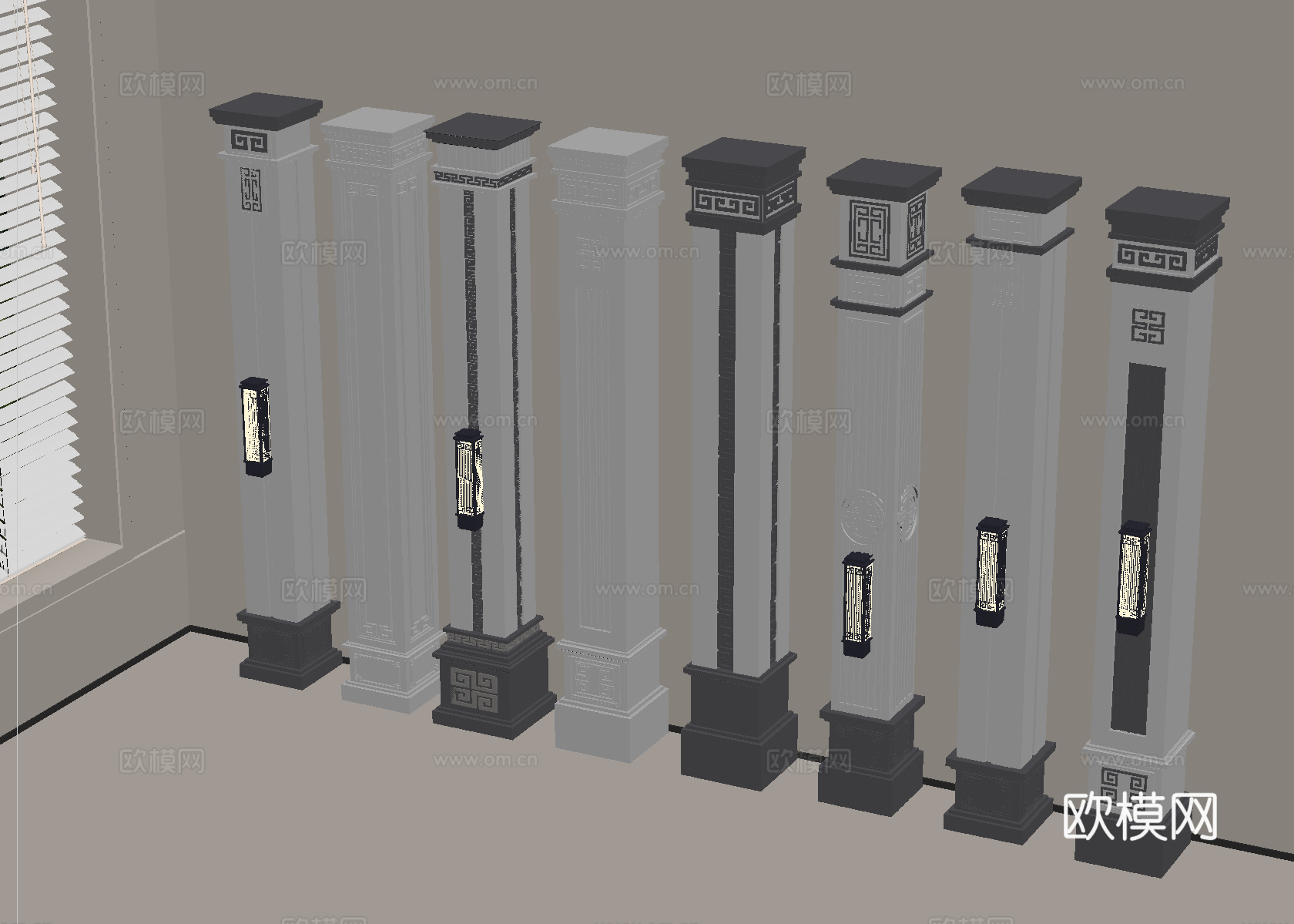 新中式柱子 角柱 别墅柱子 装饰柱子su模型