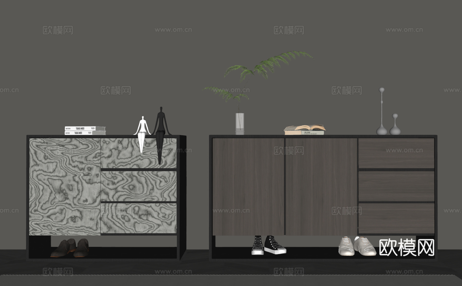 现代意式鞋柜 包豪斯鞋柜 玄关柜su模型