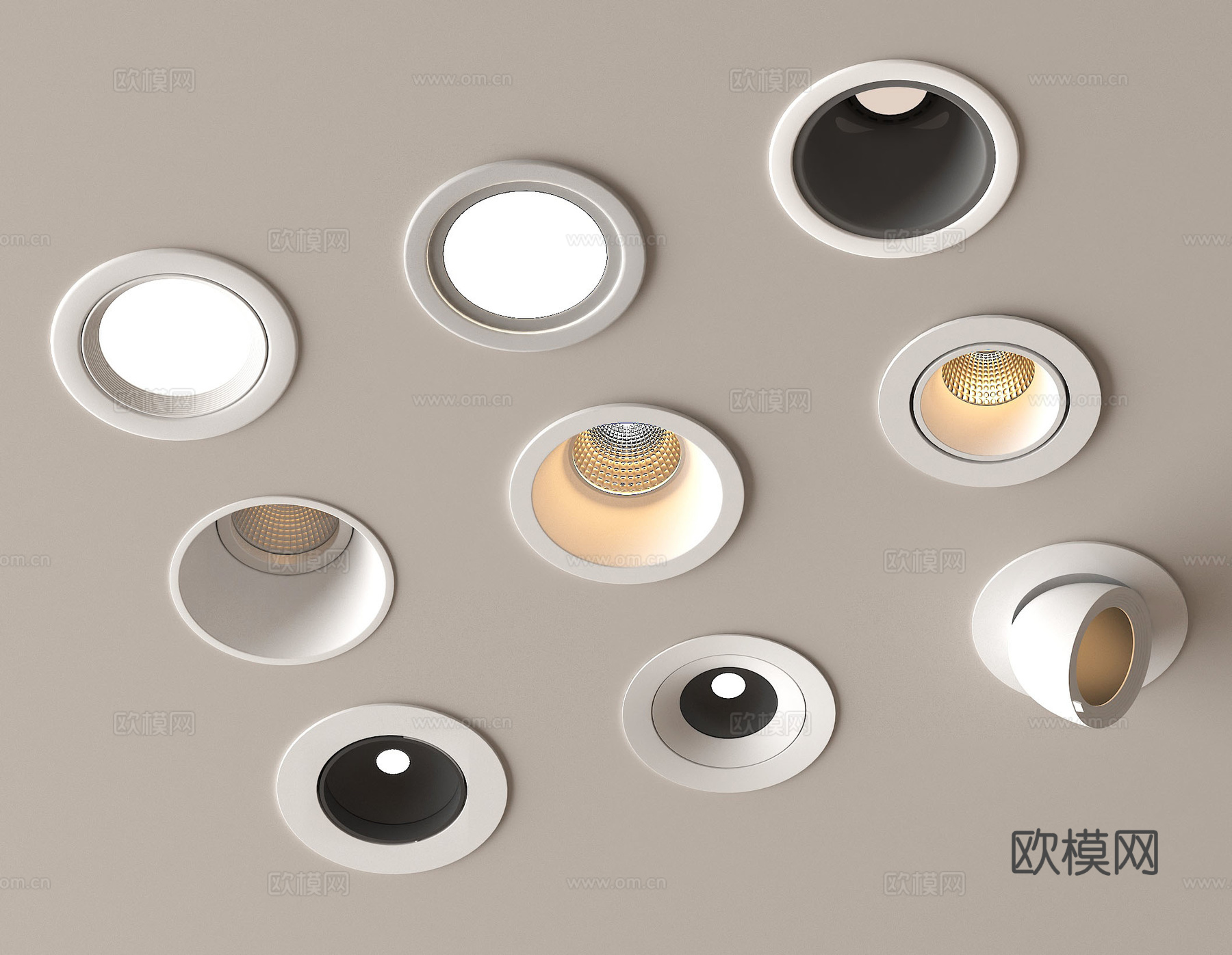 现代筒灯射灯组合 内嵌筒灯射灯 山丘灯 转向式射灯su模型